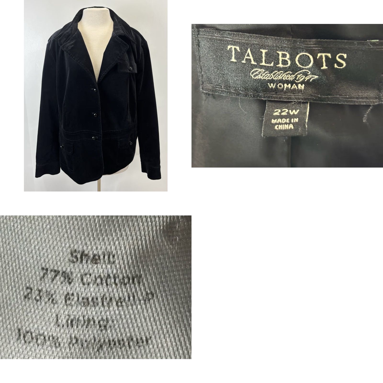 Talbots VINTAGE Talbots Velvet Jacket Women’s Plus Size 22W Black Casual Business Party 80s Womens Size 3XL / US 20-22 - 8 Thumbnail