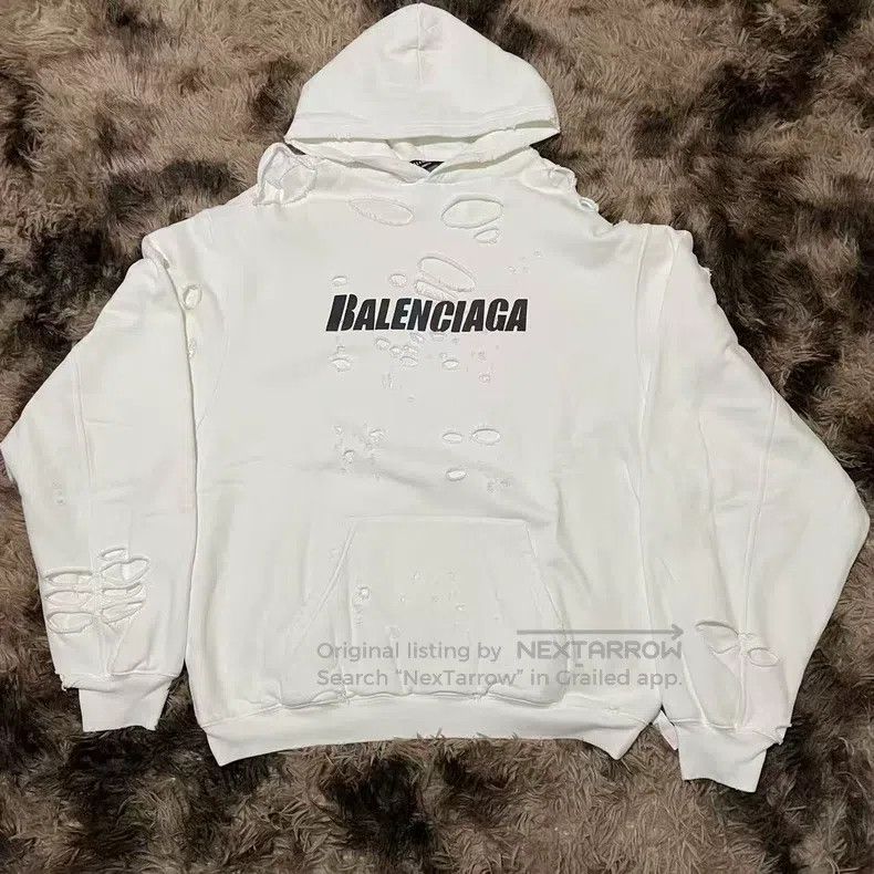 Balenciaga Balenciaga White Large Destroyed Double-Layer Sweatshirt Size US XXS / EU 40 - 1 Thumbnail