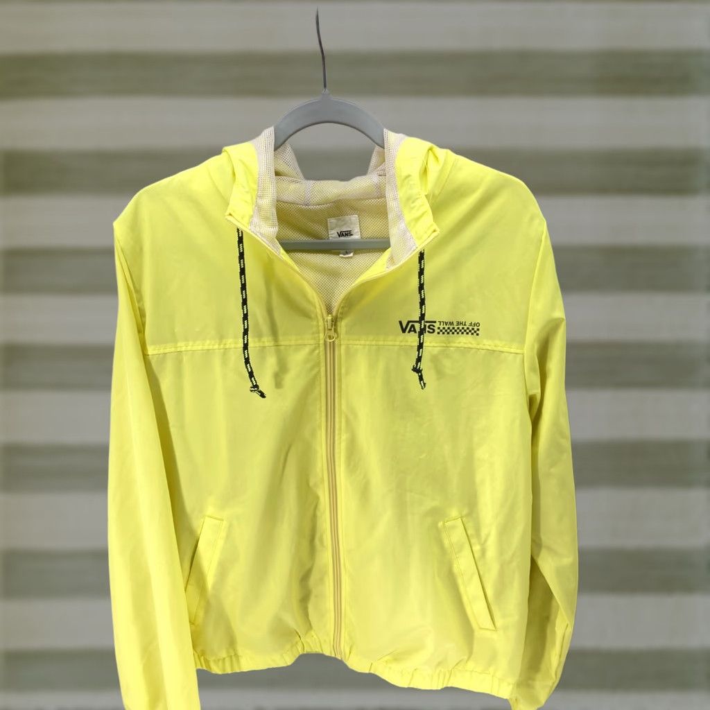 Vans VANS Kastle Turvey Windbreaker Jacket Womens L Yellow Zip Up Hooded Drawstring Jacket Size L / US 10 / IT 46 - 1 Thumbnail