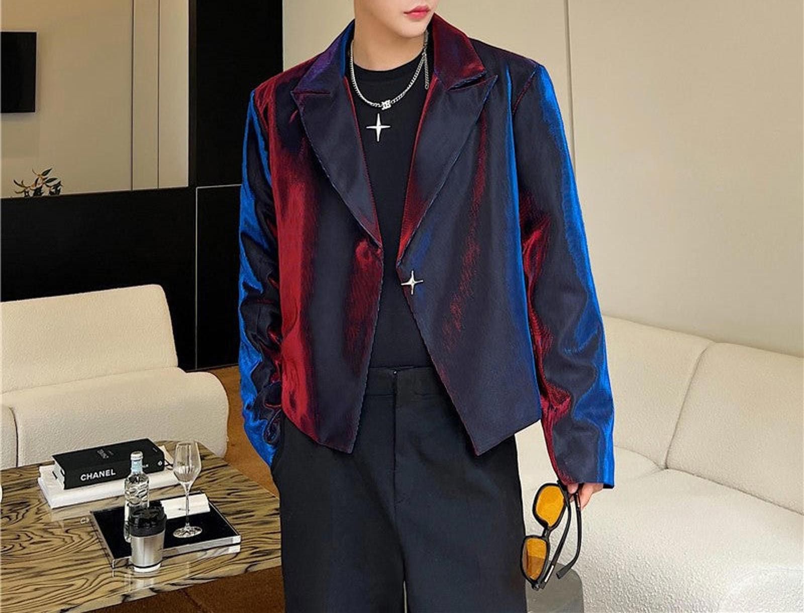 Japanese Brand Men's Shiny Colorblock Blazer, Slim Fit Jacket Size 38R - 1 Thumbnail