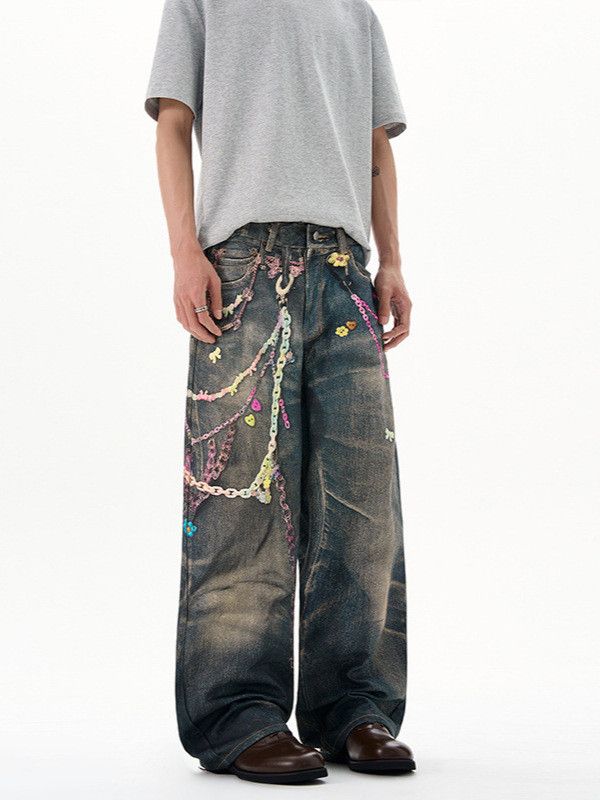 Vintage Men's Candy Chain Print Distressed Street Jeans Size US 32 / EU 48 - 2 Thumbnail