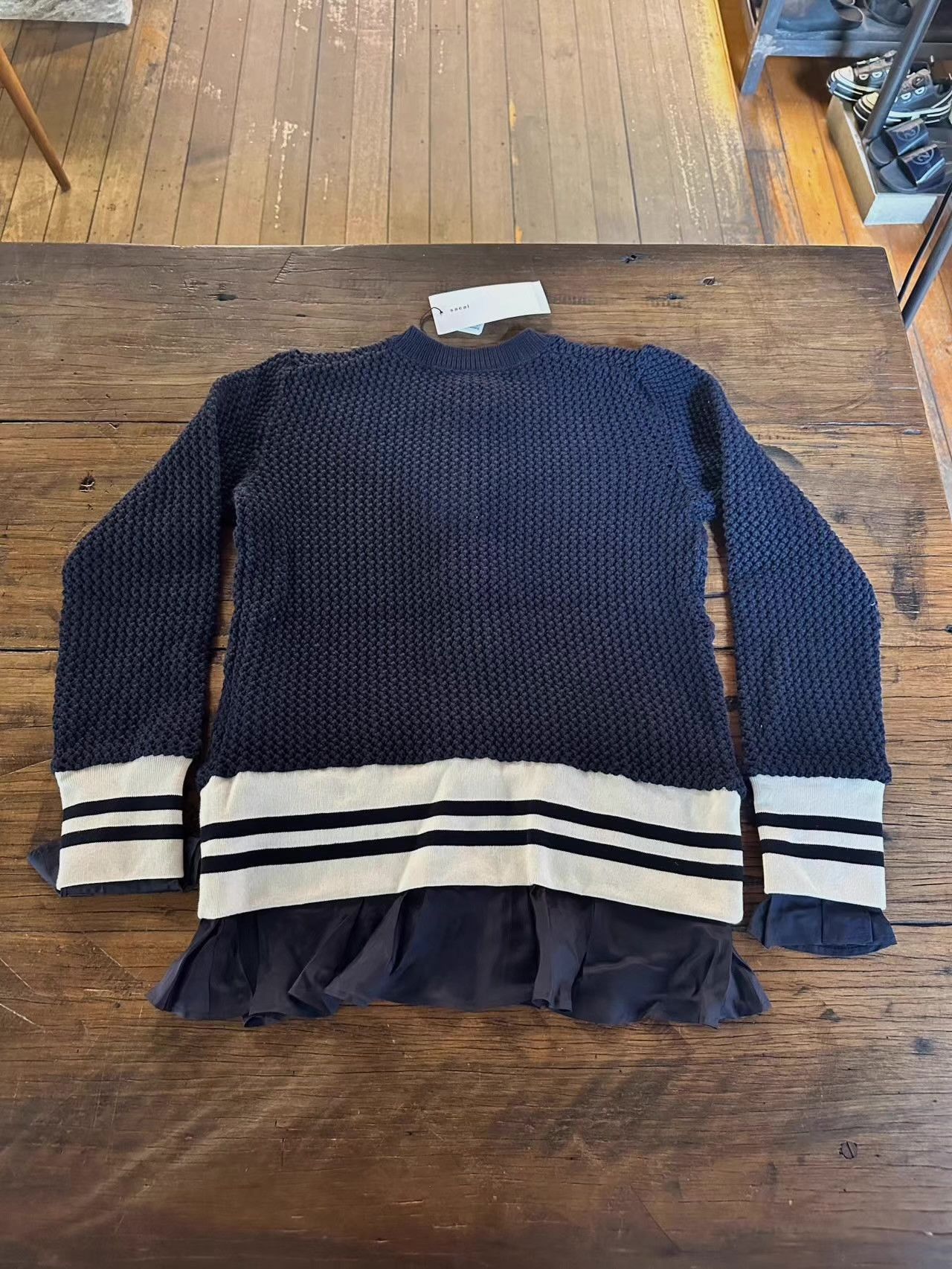 Sacai sacai luck 17SS blue lace‑trim fisherman knit cardigan Ｑ25 Size M / US 6-8 / IT 42-44 - 3 Thumbnail