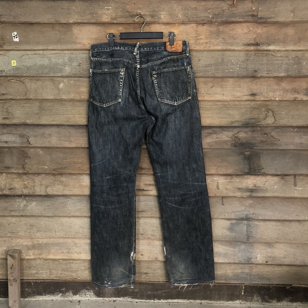 DL R 45rpm selvedge Black faded Distressed Denim Pants #7321