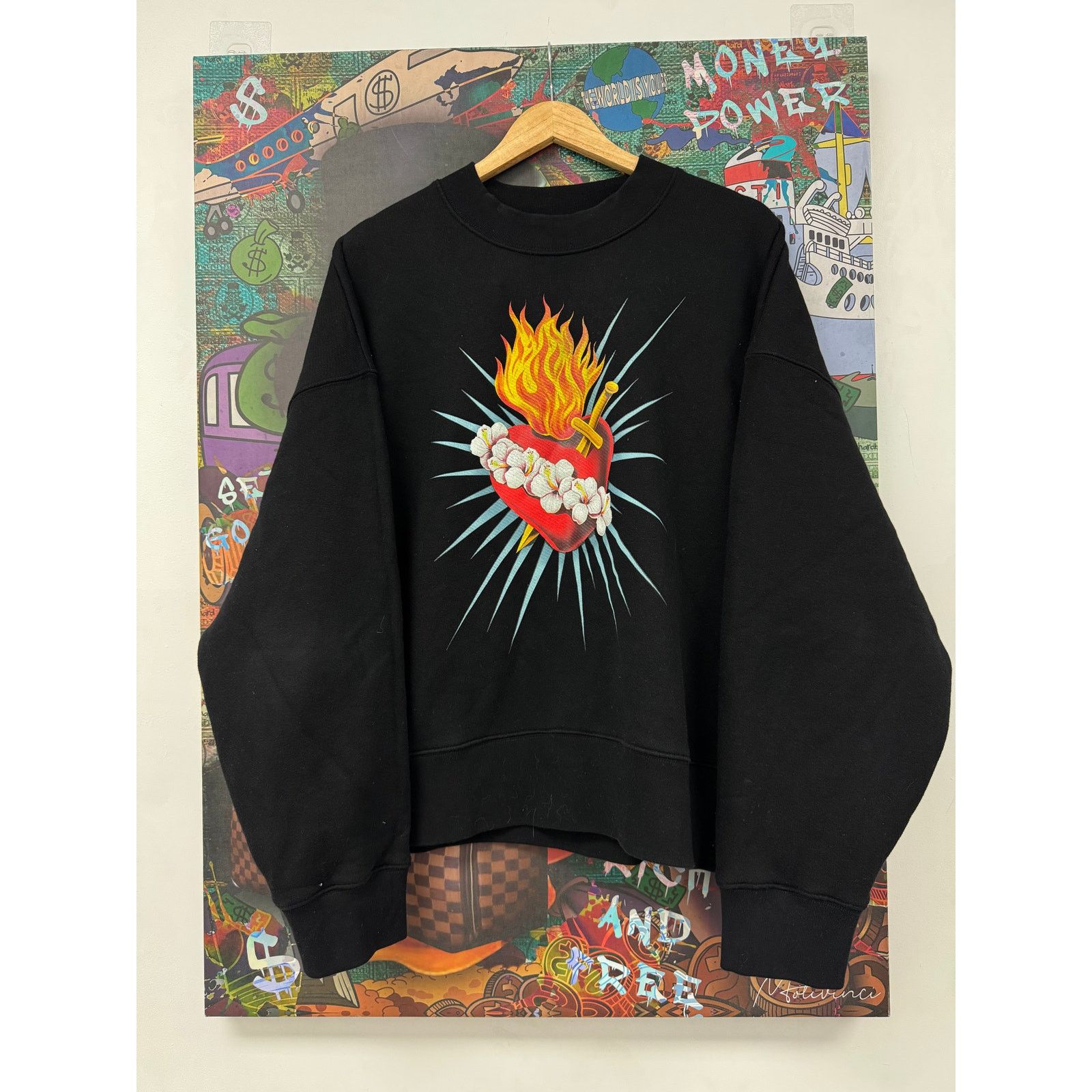 Palm Angels Palm Angels Flame Heart Crewneck Black Used Large Size US L / EU 52-54 / 3 - 1 Thumbnail