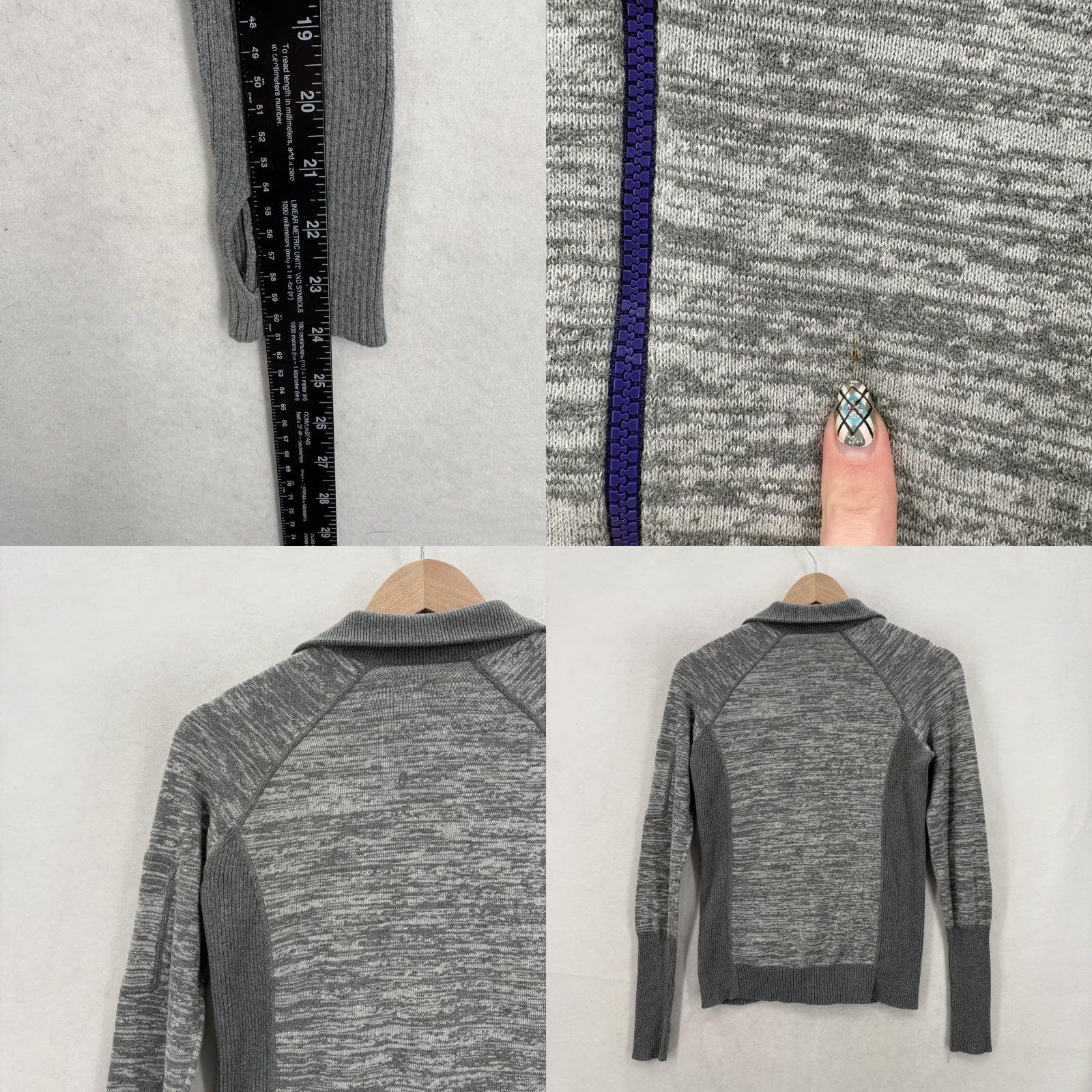 Vintage Skyr Sweater Womens Small Gray Full Zip Knit Jacket Thumbholes Pockets Raglan Size S / US 4 / IT 40 - 8 Thumbnail