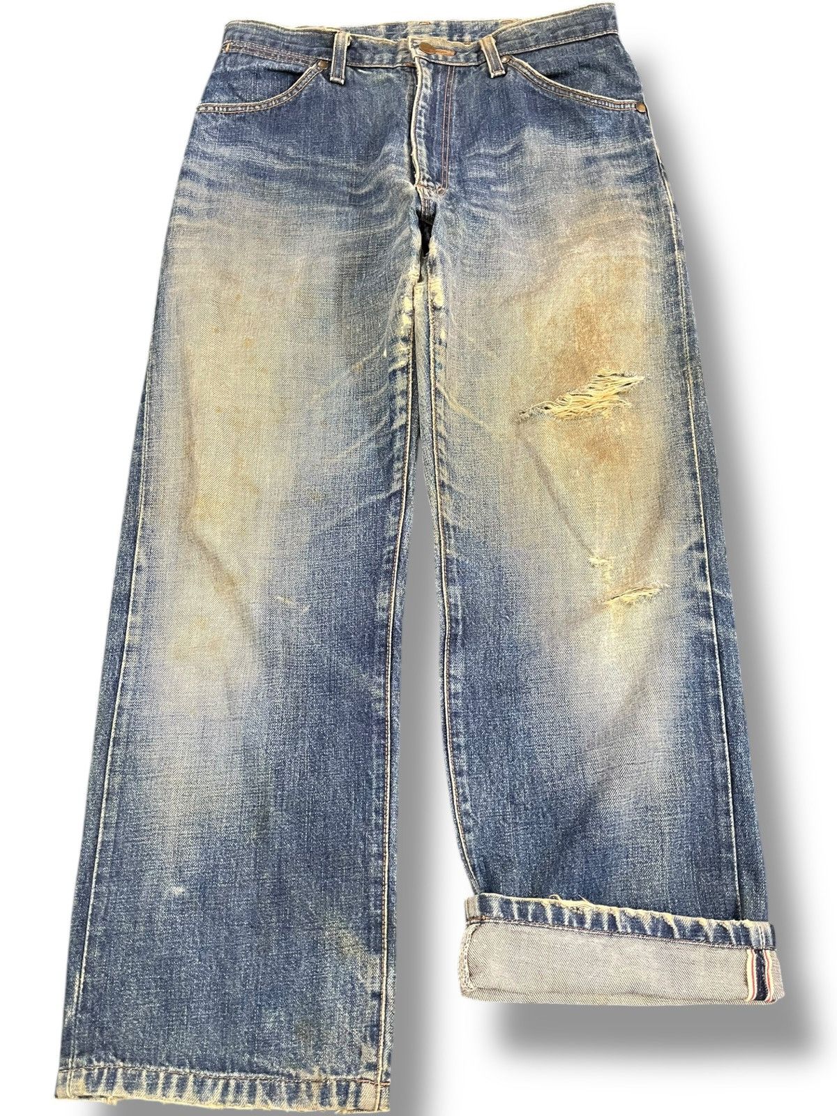 4GSELLER Vintage Wrangler Selvedge Mudwash Distressed Denim Size US 30 / EU 46 - 1 Thumbnail