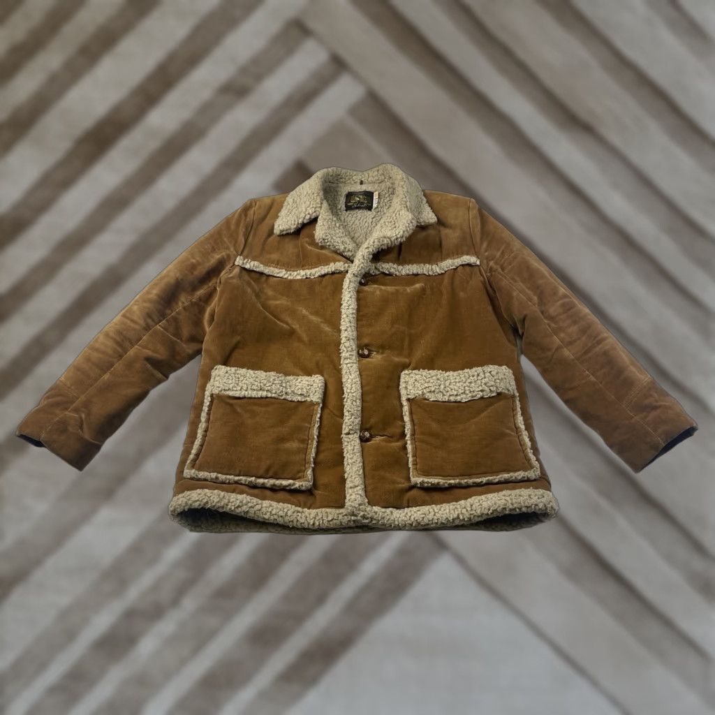 VINTAGE IDEAL Ranchwear Sherpa Lined Jacket Coat Western Cowboy Coat Mens 42 USA Brown Corduroy Bomber Jacket Lined Cowboy Theme Mens Size 42
