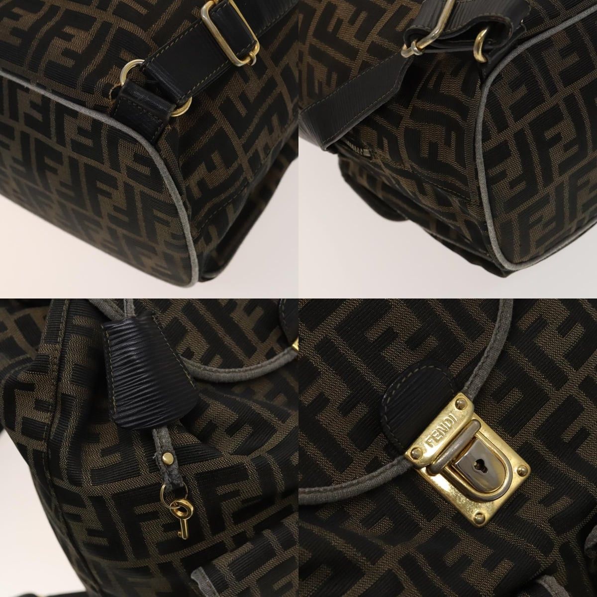 FENDI Zucca Canvas Backpack Black Brown Gold