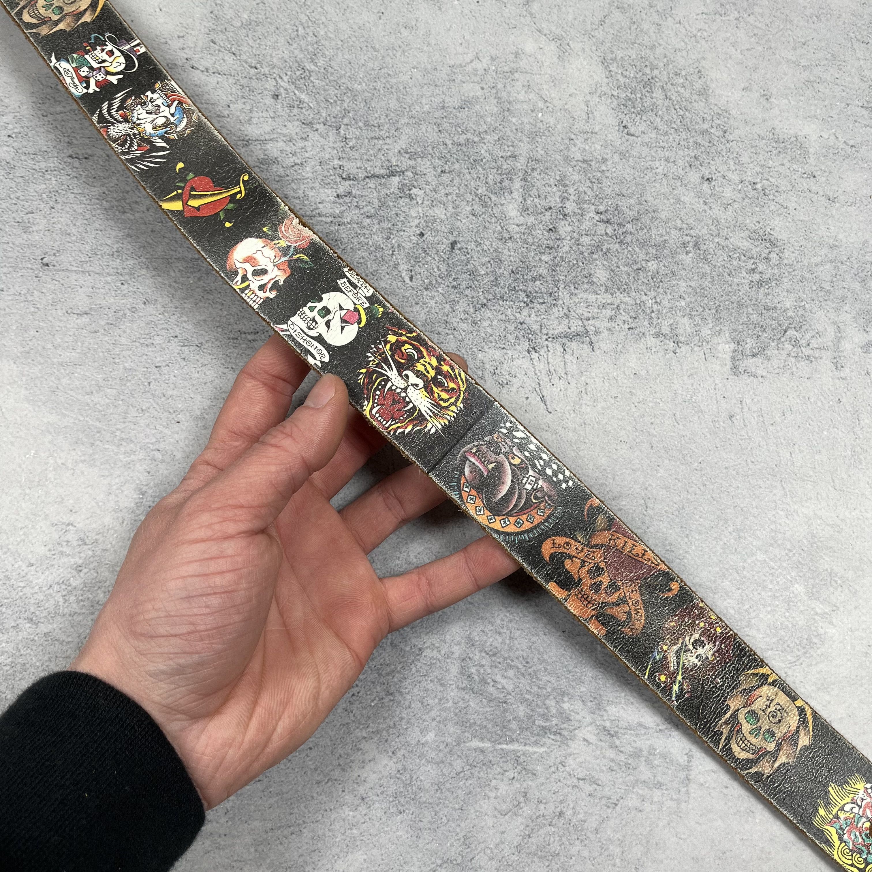 Ed Hardy Vintage Ed Hardy Y2K Tattoo Skulls Leather Belt 2000’s Size ONE SIZE - 4 Thumbnail
