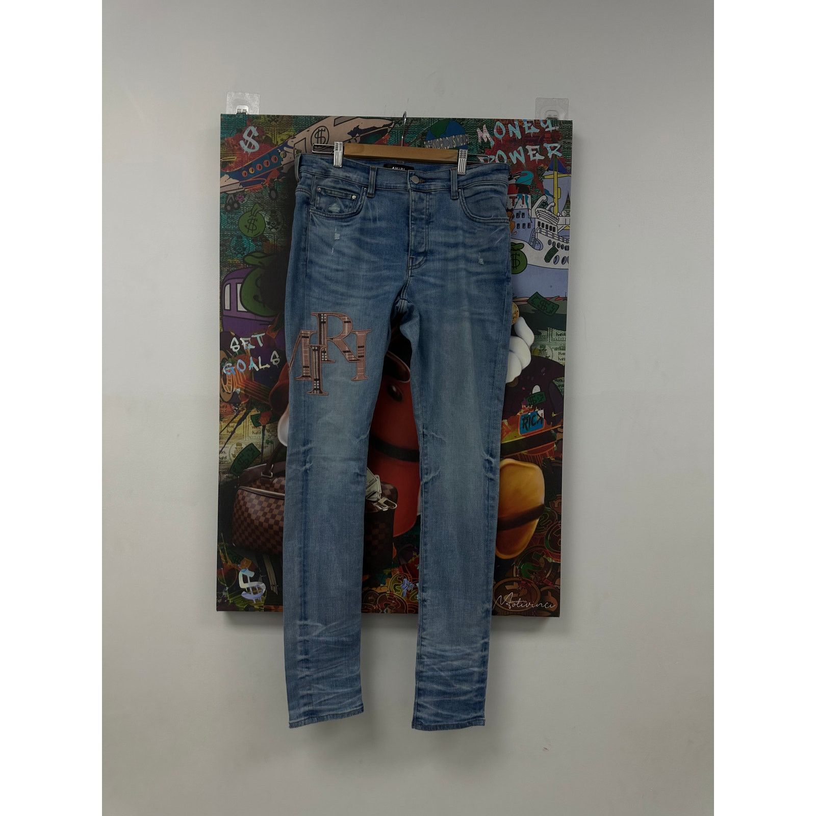 Amiri Amiri Jeans Light Wash Pink Plaid Side Logo Used 33 Size US 33 - 1 Thumbnail