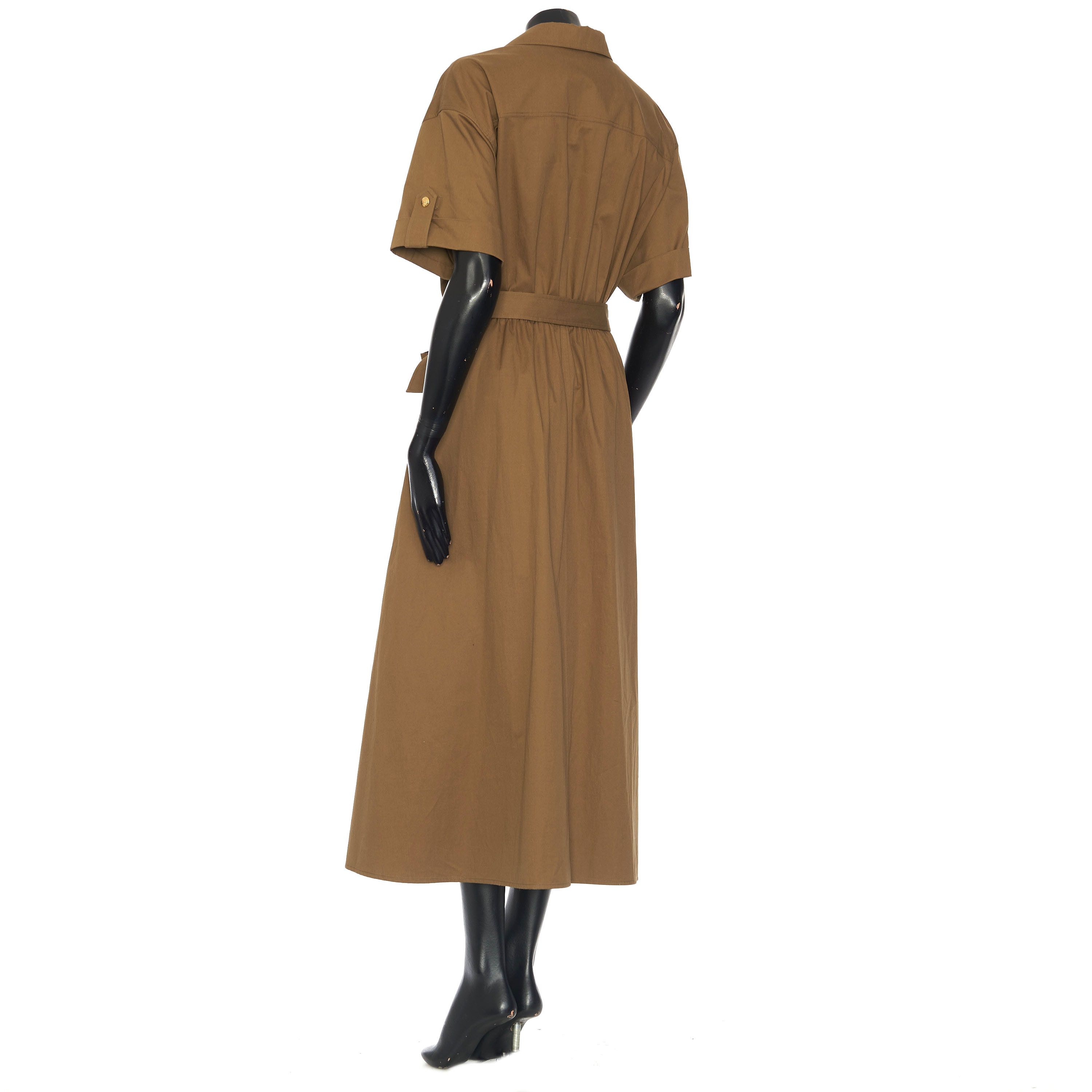 Celine Short-Sleeved Safari Dress In Olive Green Cotton Twill Size XL / US 12-14 / IT 48-50 - 4 Thumbnail