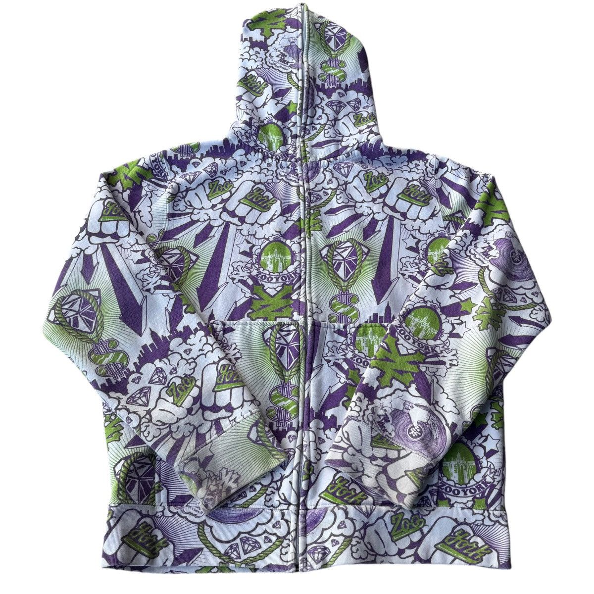 ZOO YORK Full Zip Like Bape AOP Cartoon Hoodie Y2K 00s
