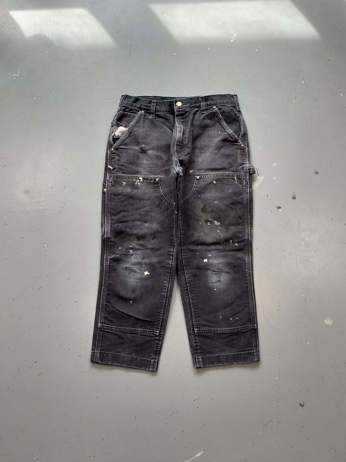 Carhartt × Vintage Vintage Carhartt b01BLK distressed painted double knee denim Size US 32 / EU 48 - 1 Thumbnail