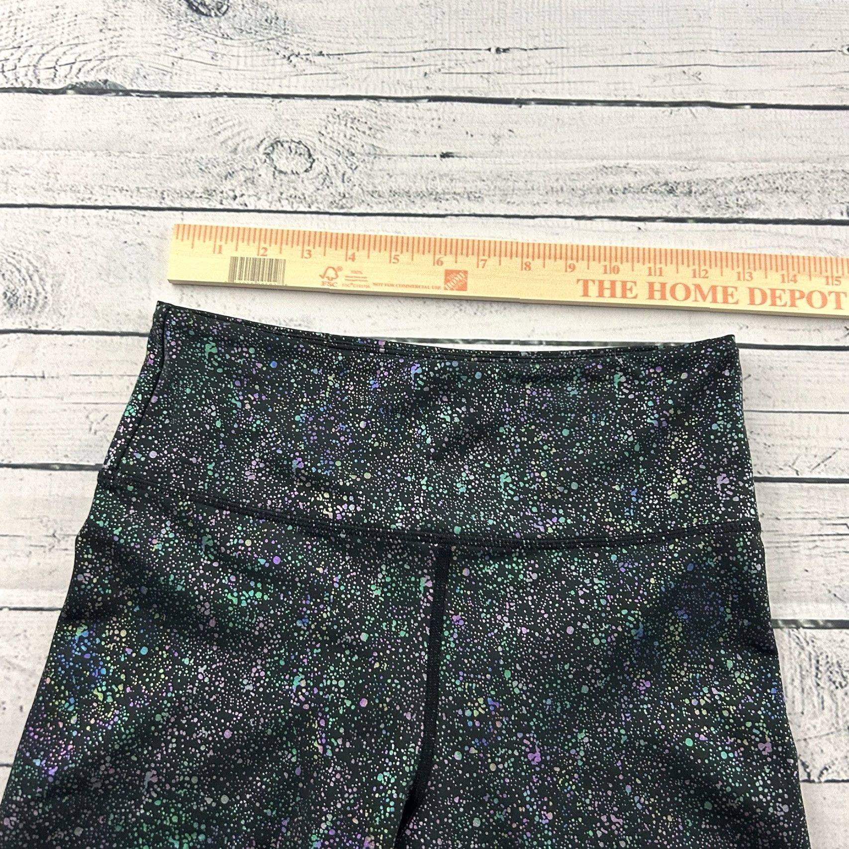Vintage Zyia Active Leggings 7/8 Metallic Splatter Print Women's 6 Black Iridescent Activewear Compression Size 28" / US 6 / IT 42 - 3 Thumbnail