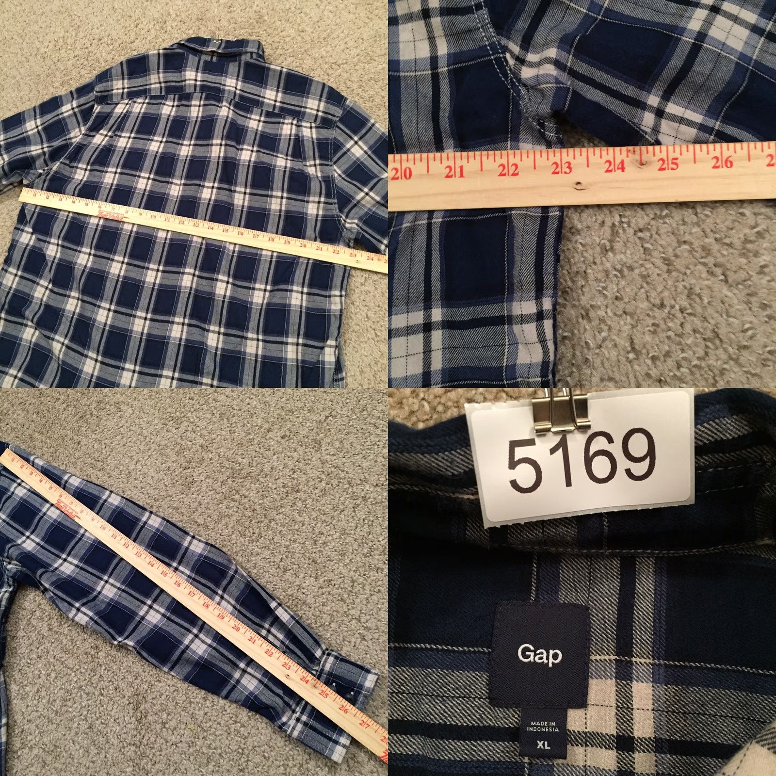 Gap Gap Shirt Mens XL Blue Plaid Long Sleeve Button Pockets Size US XL / EU 56 / 4 - 8 Thumbnail