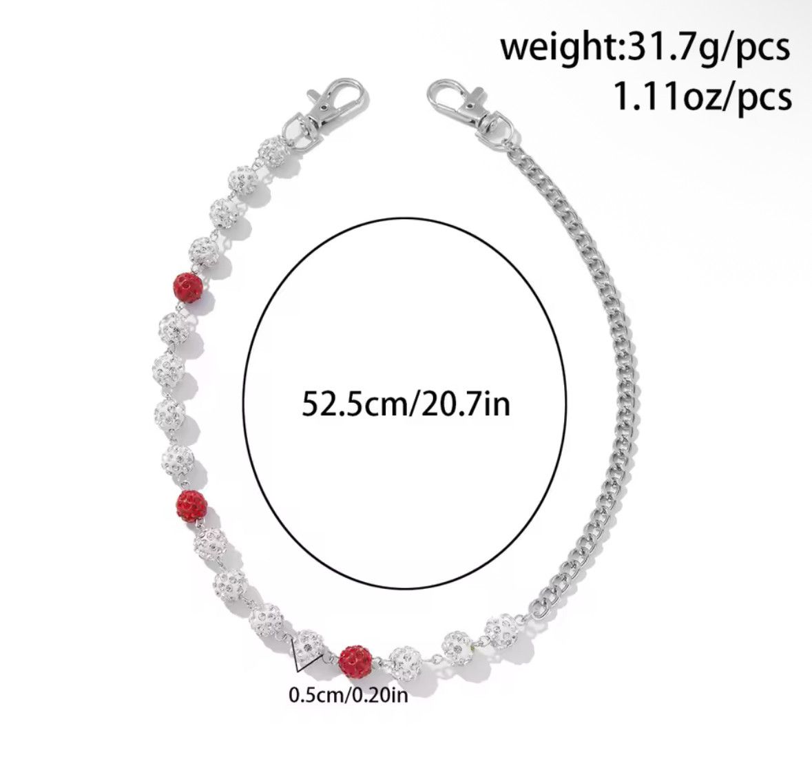 Other Hip Hop Red Rhinestone Round Ball Pants Chain Wallet Belt Size ONE SIZE - 4 Thumbnail