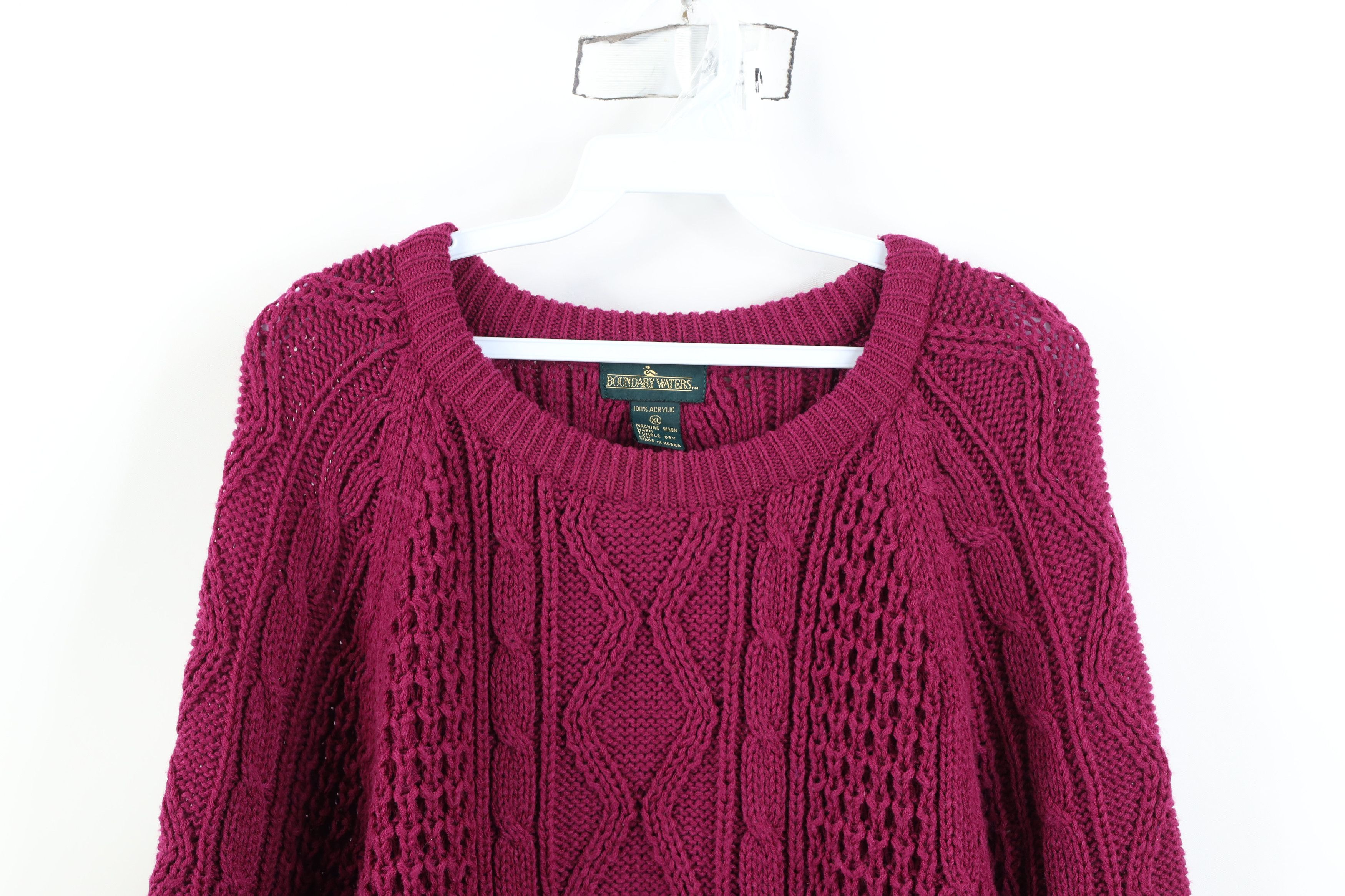 Vintage Vintage 90s Streetwear Cable Knit Fisherman Sweater Purple Size XL / US 12-14 / IT 48-50 - 2 Thumbnail