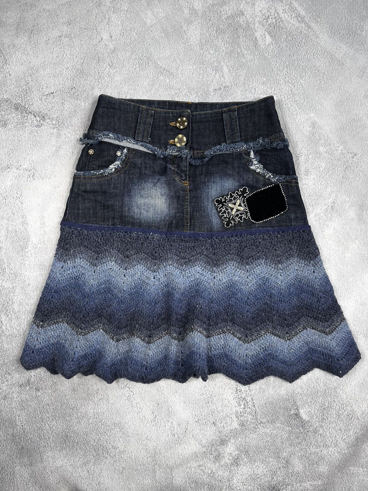 Other Vintage Mariella Burani denim/knit midi skirt streetwear Size 30" / US 8 / IT 44 - 1 Thumbnail