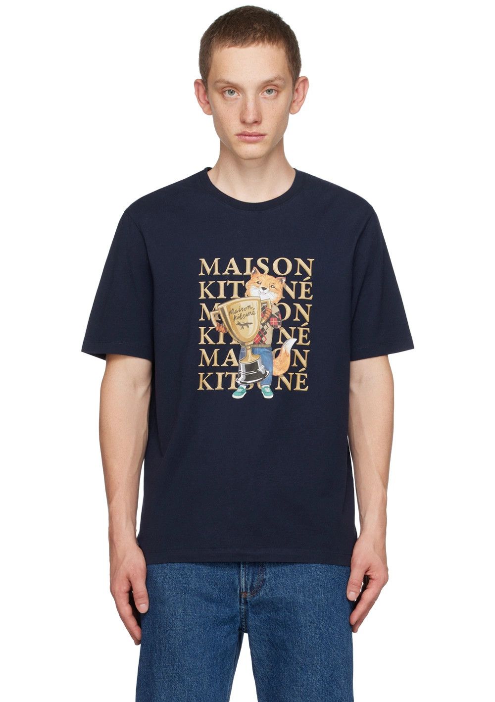 Maison Kitsune MAISON KITSUNE navy blue champion fox t-shirt Medium q Size US M / EU 48-50 / 2 - 2 Thumbnail