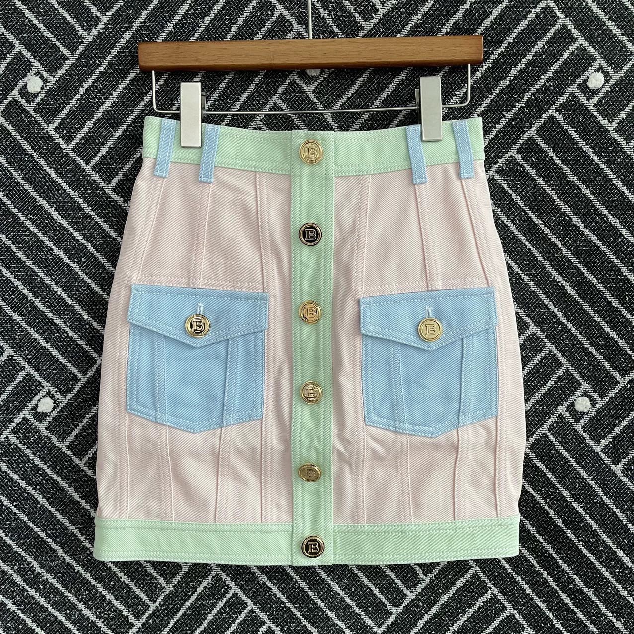 Balmain Balmain Pink Denim White Macaron Colorblock Dress 36 Size 25" / US 0 / IT 36 - 1 Thumbnail