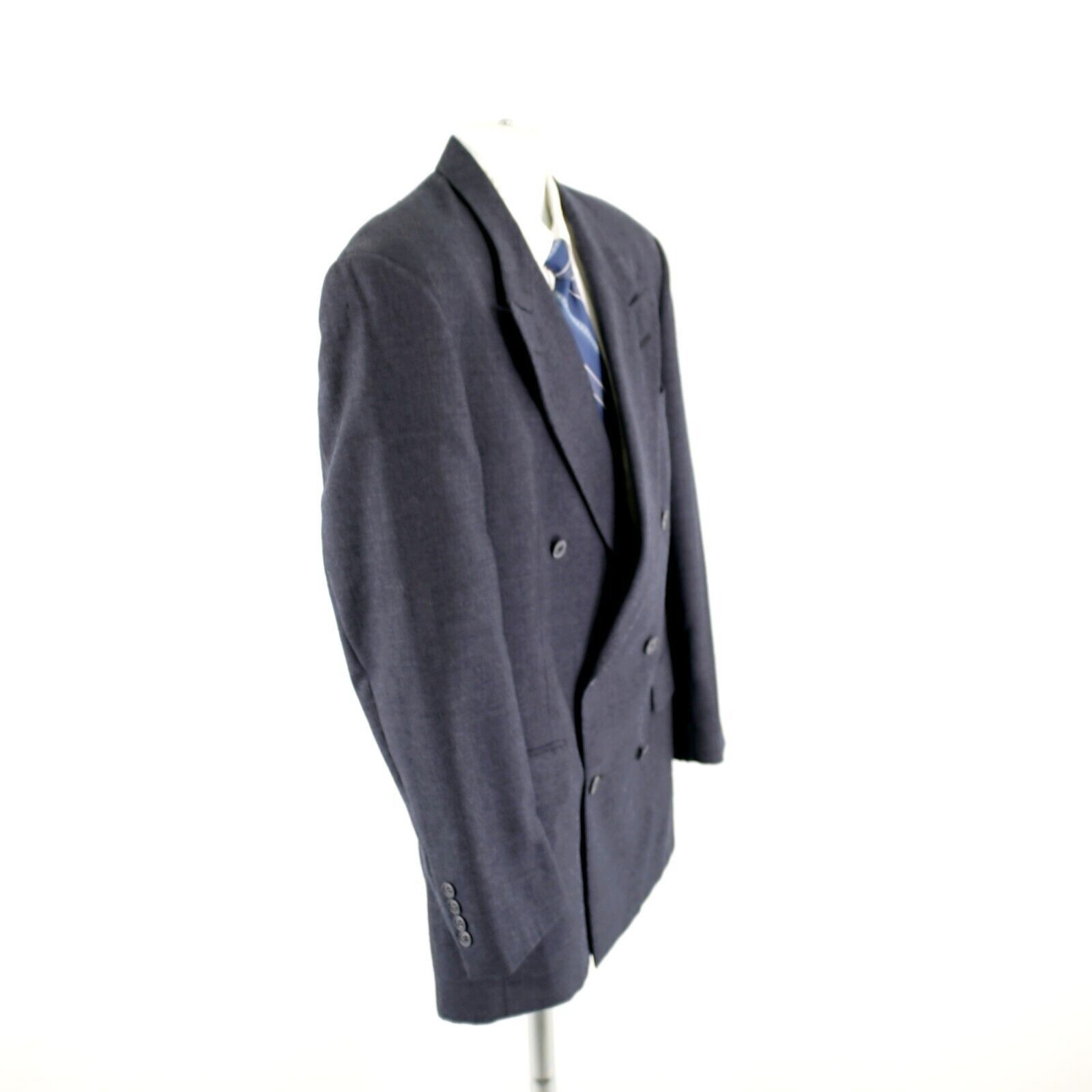 Austin Reed Austin Reed Flannel Wool Gray Peak Lapel Double Breasted Bla Size 42R - 8 Thumbnail