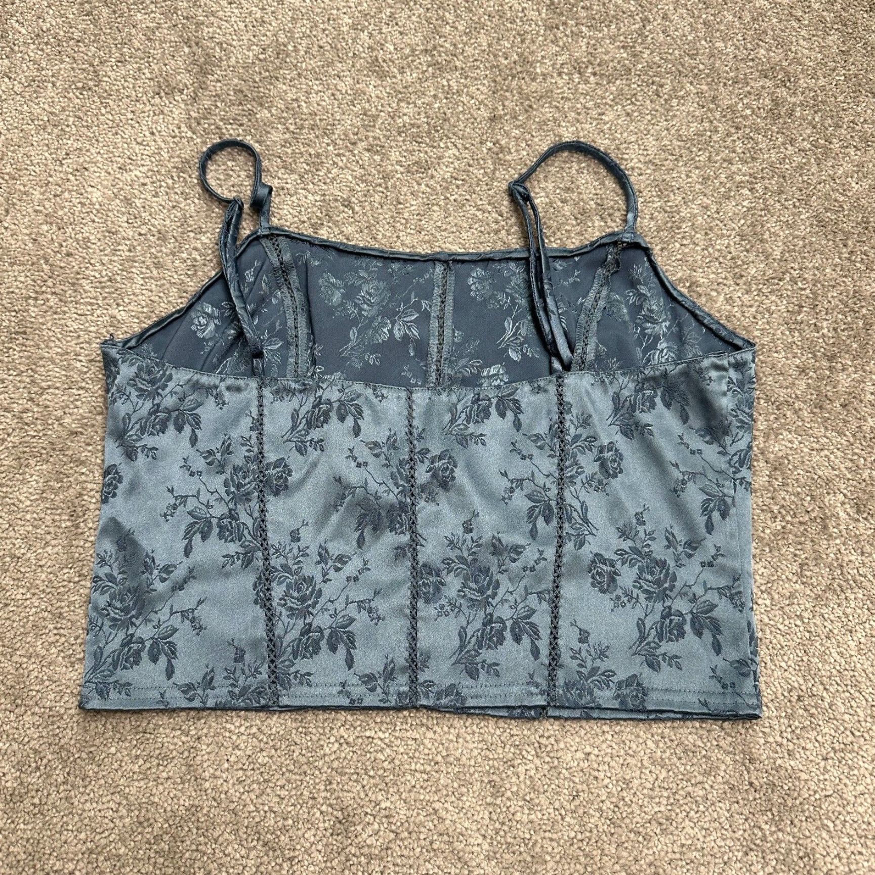 Victoria's Secret Victoria's Secret Corset Cropped Top Womens Medium Blue Floral Spaghetti Strap Tank Shirt Size M / US 6-8 / IT 42-44 - 2 Thumbnail