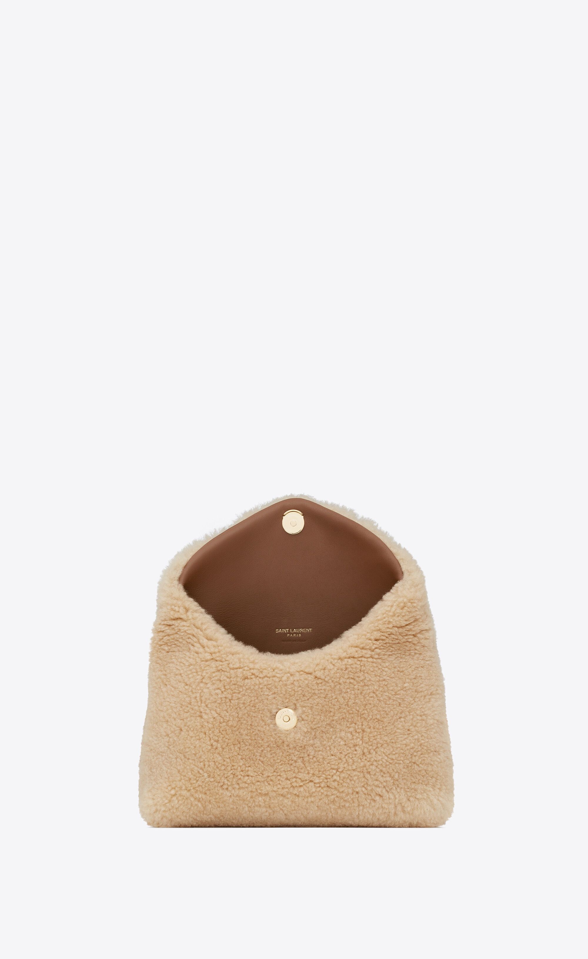 Saint Laurent Paris o1b1hav111224 Size: OS / Puffer Small Pouch Shearling Beige Size ONE SIZE - 5 Thumbnail