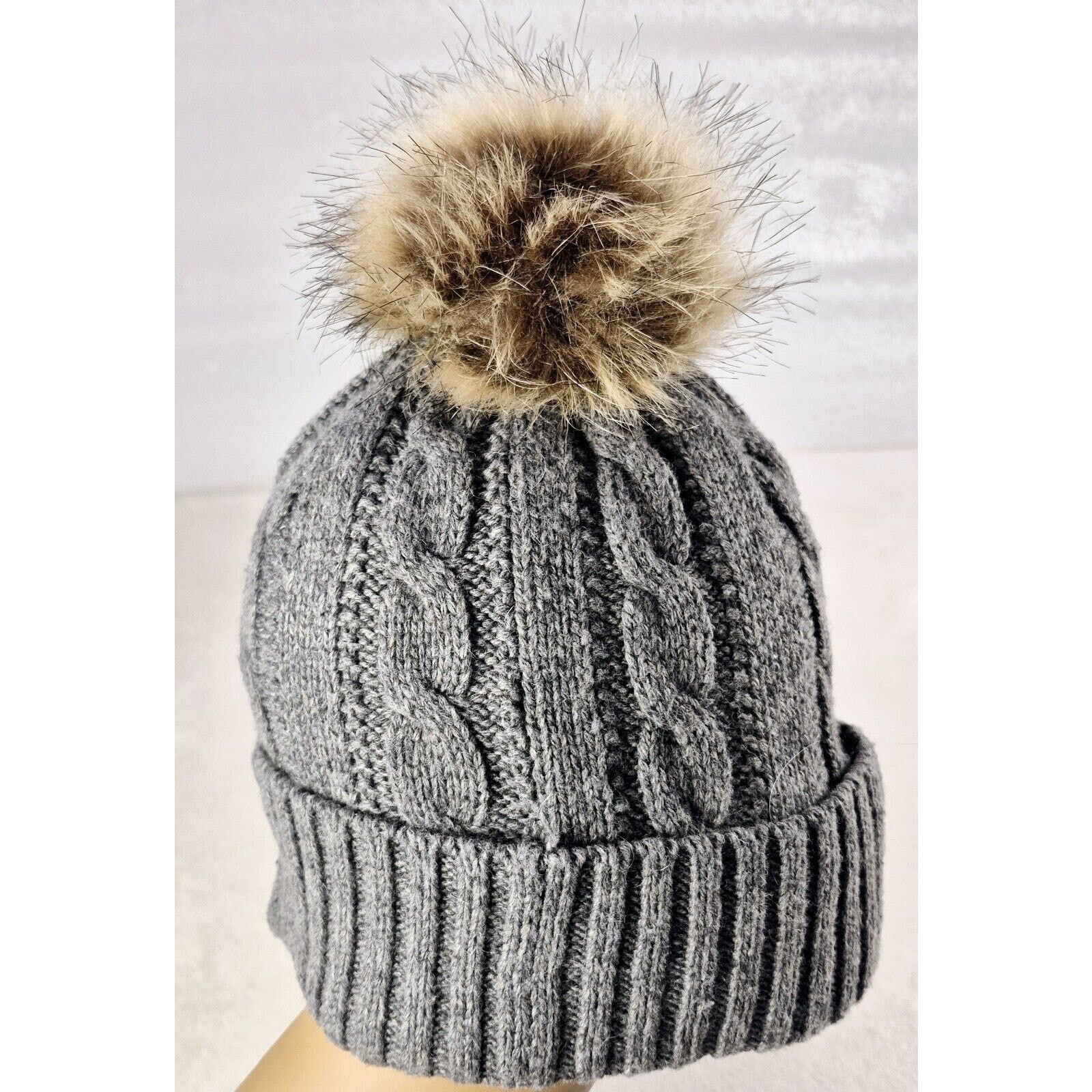 Lauren Ralph Lauren Ralph Lauren Knit Pom Beanie Logo Crest Cuff Hat Gray OSFM Size ONE SIZE - 6 Thumbnail