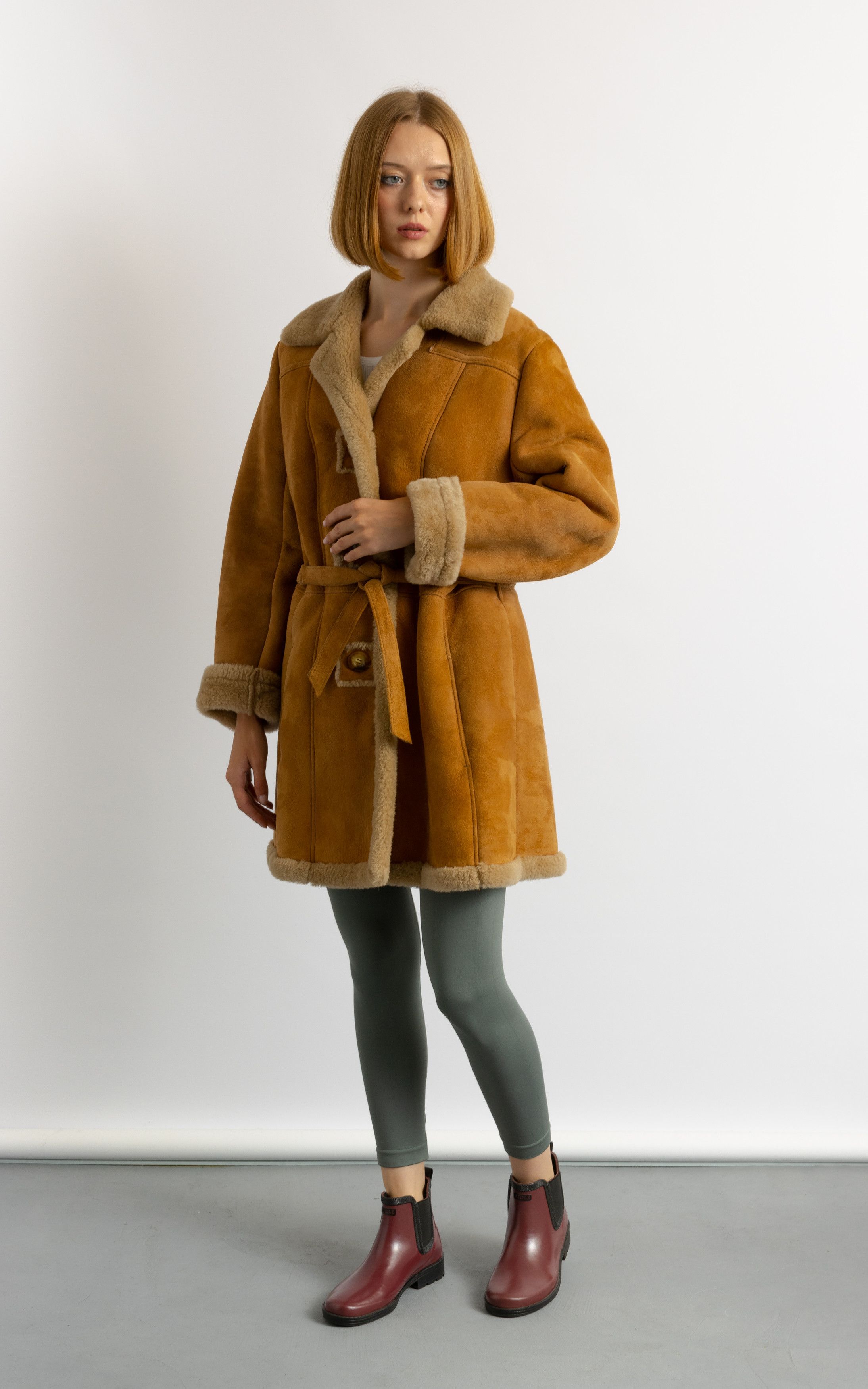 Vintage Women Winter Sheepskin Suede Coat 80s Medium size5932 Size M / US 6-8 / IT 42-44 - 2 Thumbnail