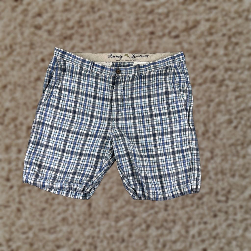 Tommy Bahama Tommy Bahama Shorts Mens 38 Blue Plaid Linen Tencel Blend Beach Vacation Vegas Size US 38 / EU 54 - 1 Thumbnail