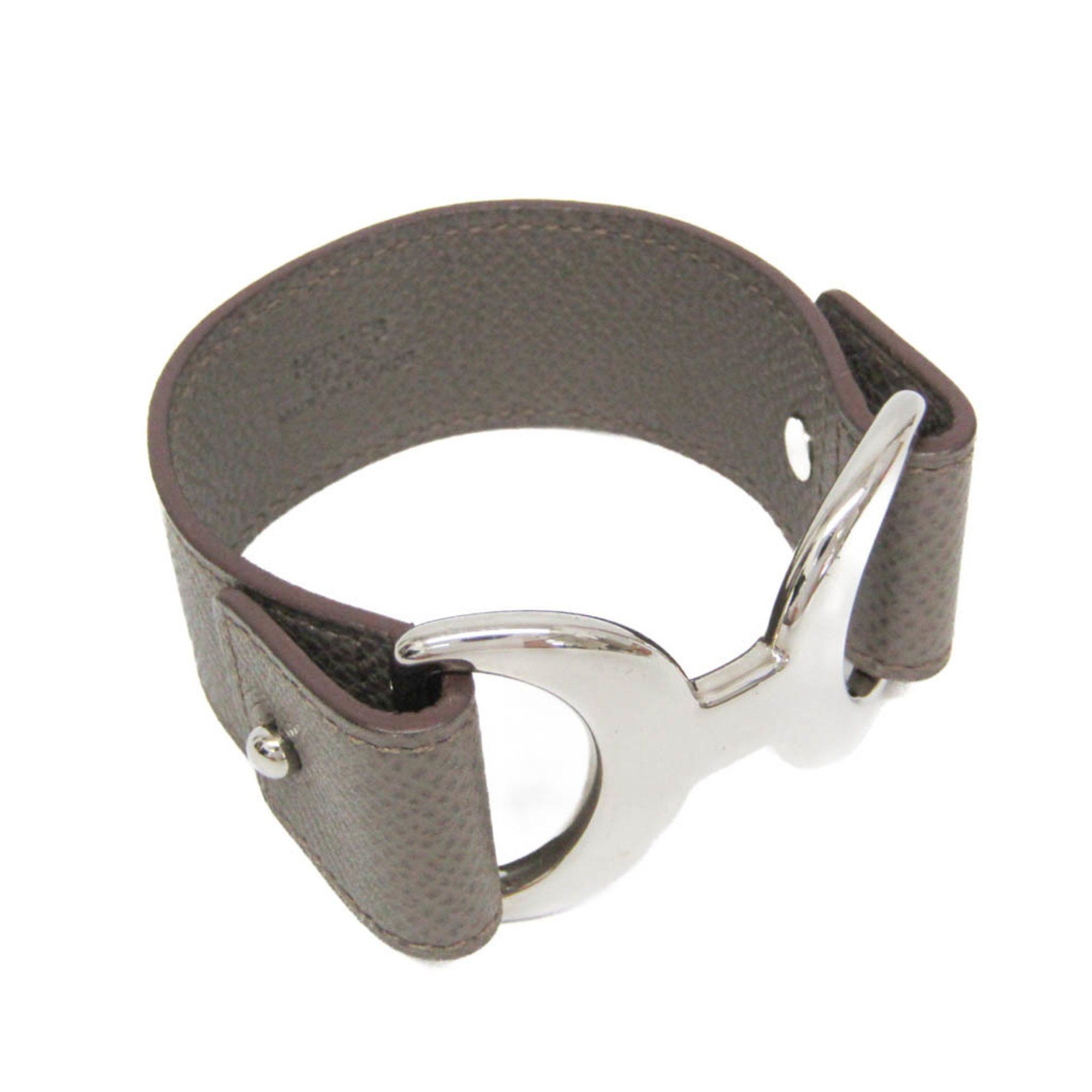Hermes Hermes Pavane Leather,Metal No Stone Bangle Etoupe Gray,Silver Size ONE SIZE - 1 Thumbnail