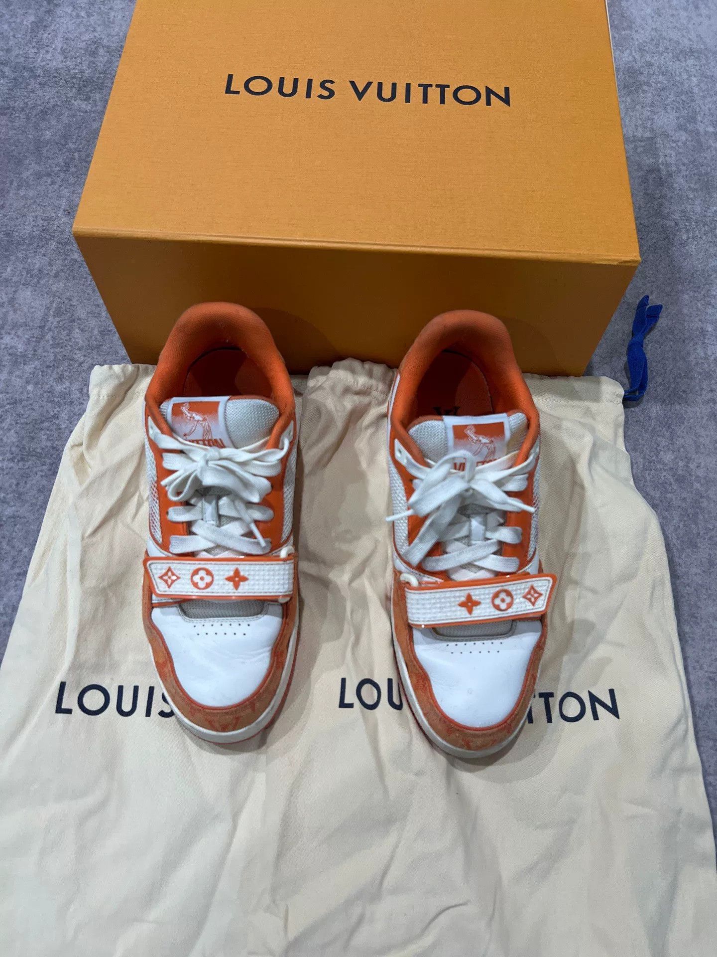 louis vuitton orange white velcro trainers