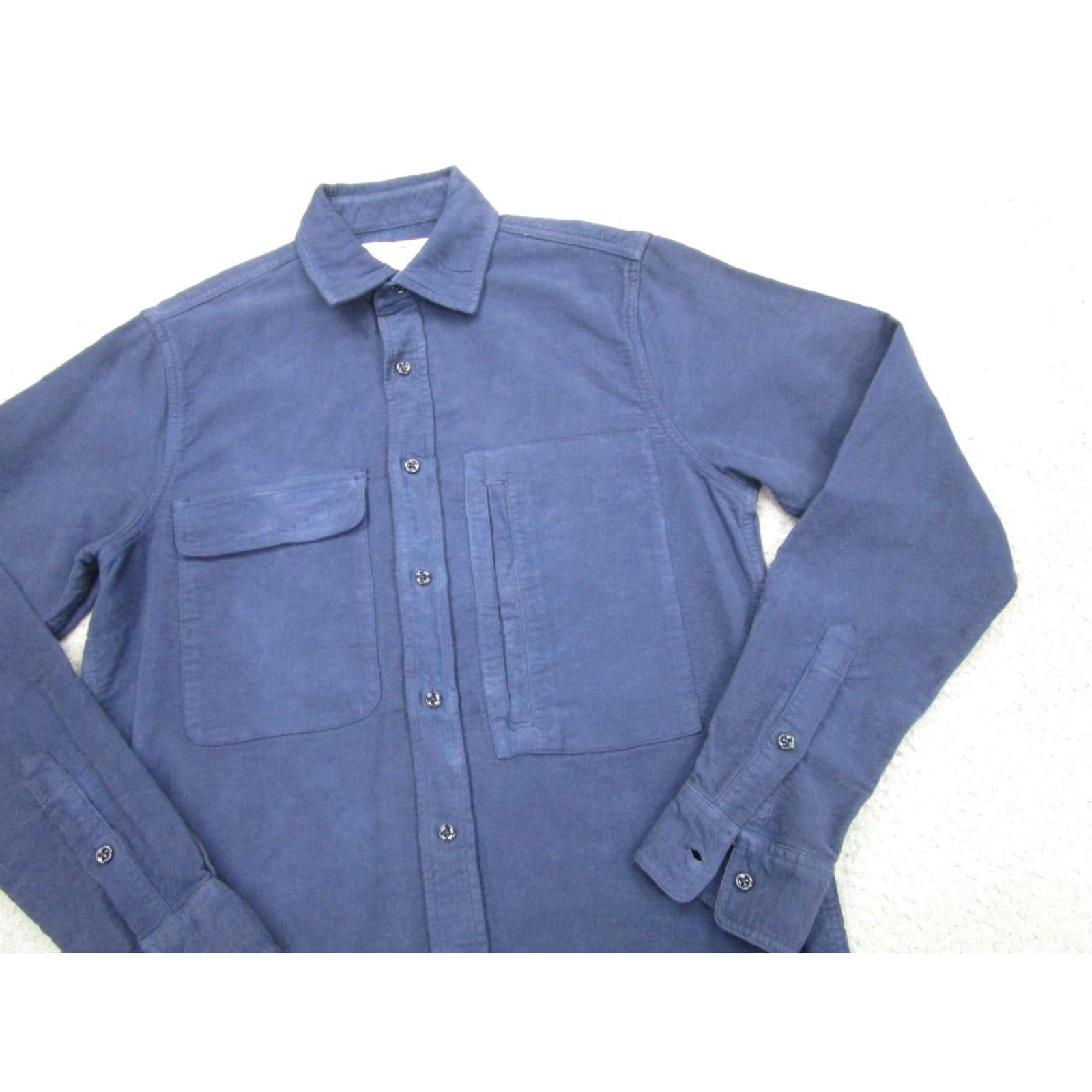 Adsum Adsum Mens Blue Heavy Flannel Shirt Small Long Sleeve Button Up Cotton Twill Size US S / EU 44-46 / 1 - 2 Thumbnail