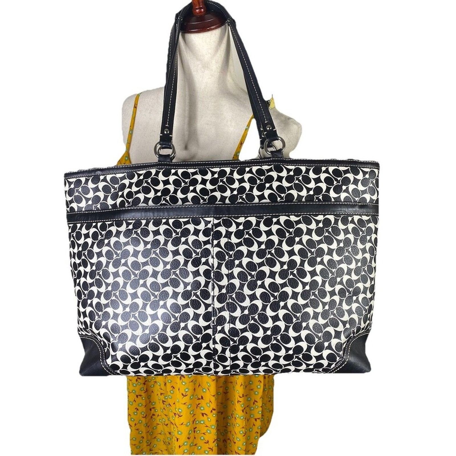Coach Coach Chelsea Heritage Stripe Signature Tote Black White Size ONE SIZE - 2 Thumbnail