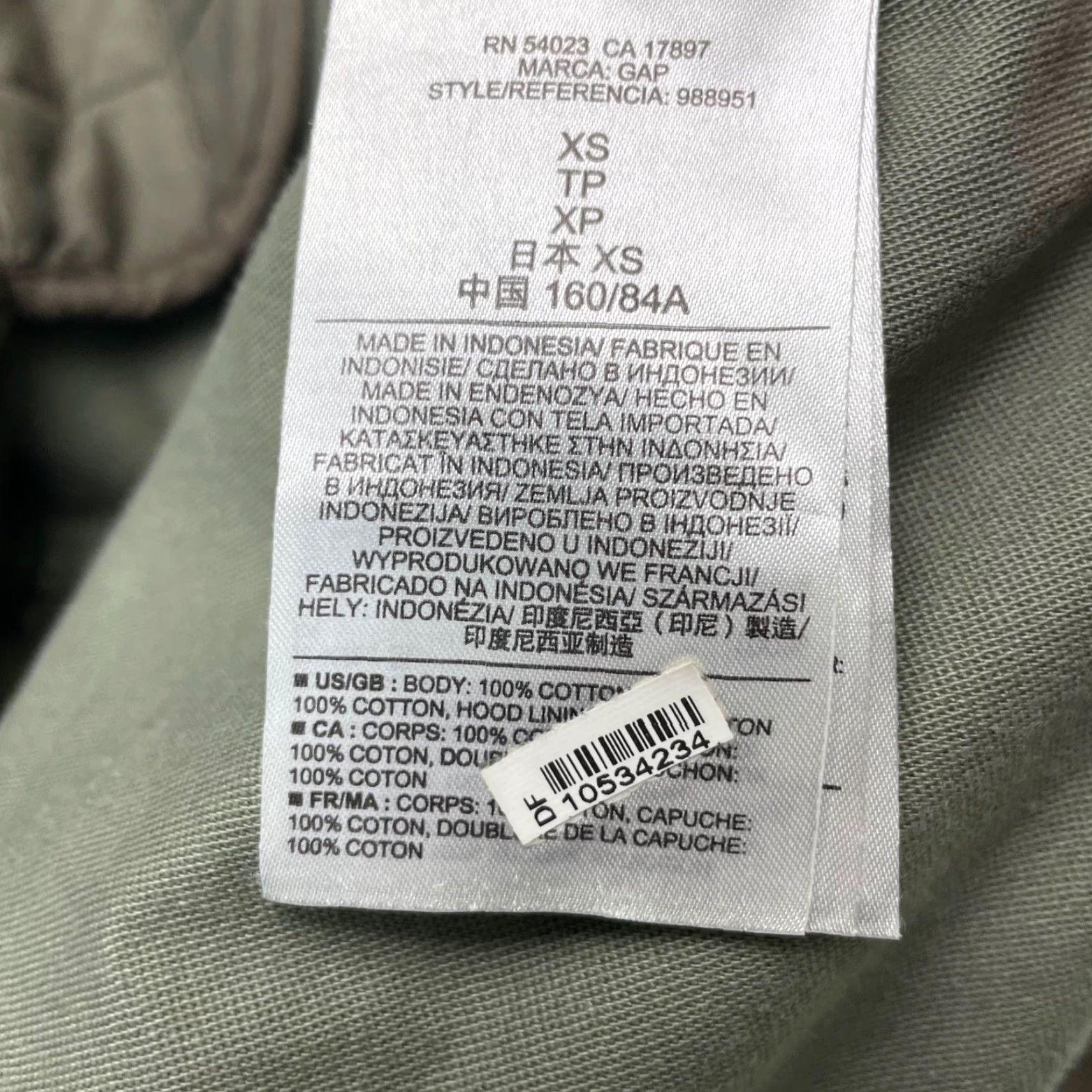 Gap Gap Military Jacket XS Green 100% Cotton Full Zip Removable Quilted Lining Mens Size US XS / EU 42 / 0 - 6 Thumbnail