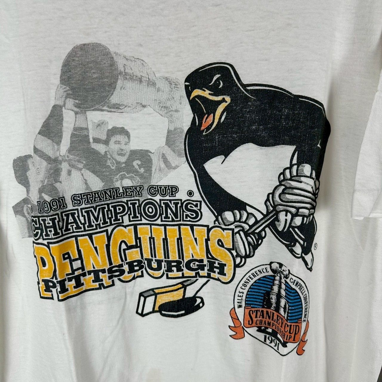 Vintage 1991 Pittsburgh Penguins Stanley Cup Champions NHL T-shirt Size US XL / EU 56 / 4 - 2 Thumbnail