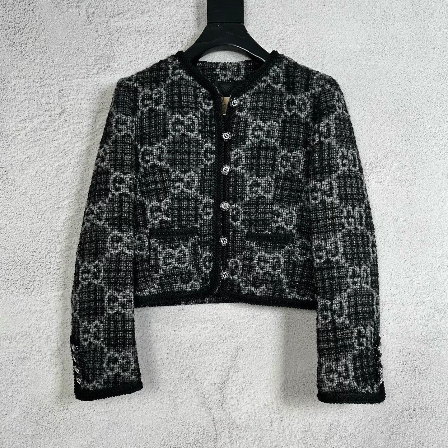 Gucci Gucci Black Embroidered Tweed Short Jacket Size XS / US 0-2 / IT 36-38 - 1 Thumbnail