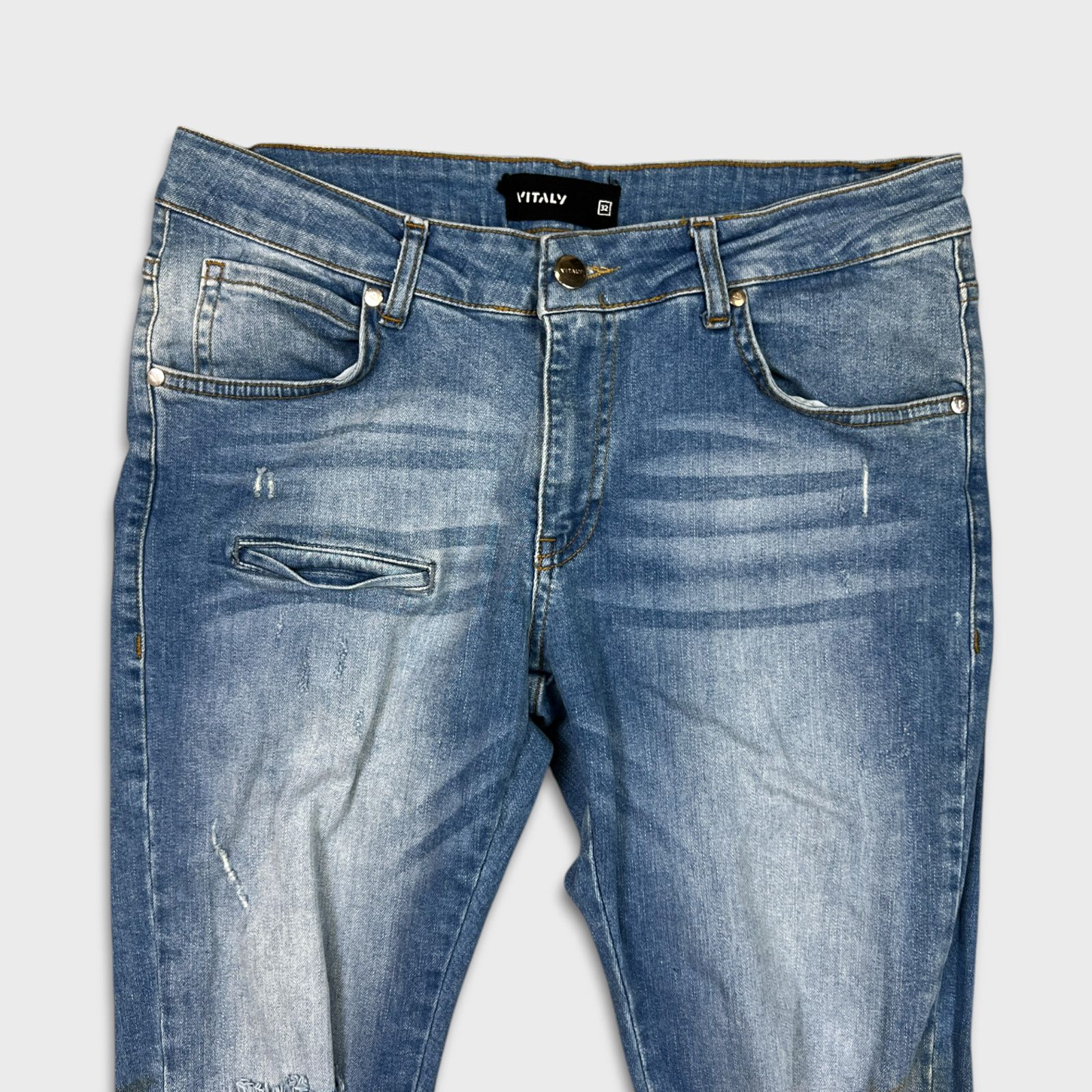Vitaly Design Vitaly Jeans 32x30 Faded Distressed Slim Taper Denim Pants Size US 32 / EU 48 - 2 Thumbnail