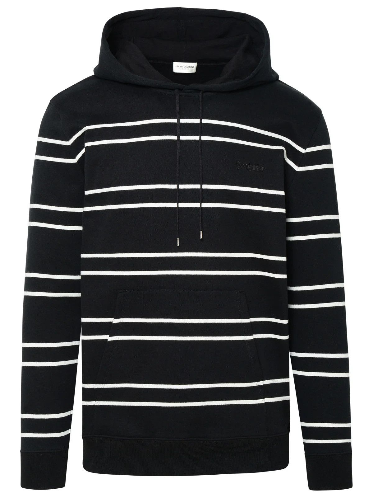 image of Saint Laurent Paris Saint Laurent S/s2024 Men's Embroidered Drawstring Hoodie in Black (Size Medium