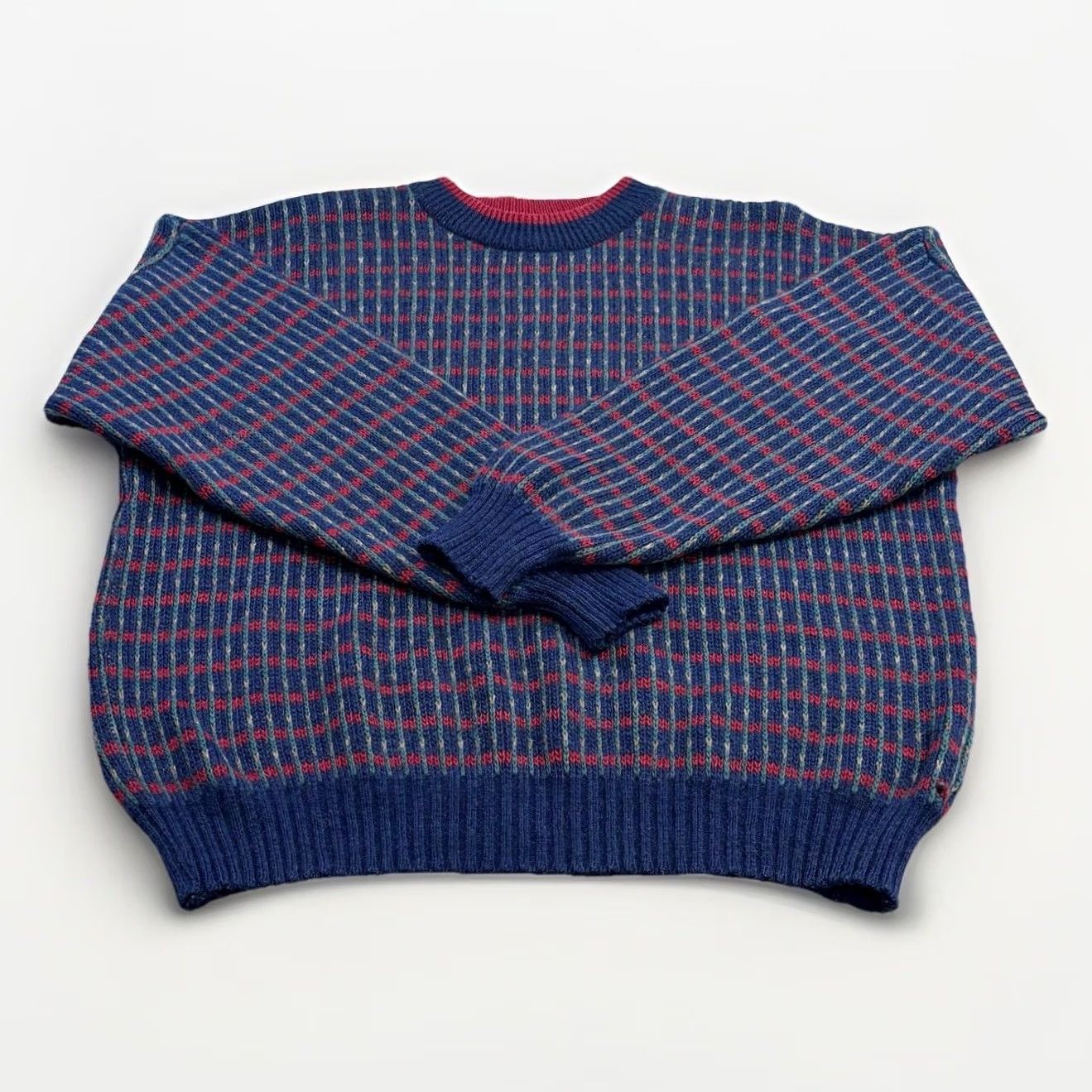 Vintage VINTAGE Karrson Norway wool blend chunky knit jumper XL Mens blue green red Crew Neck Jumper Mens 90s Retro Pattern Pullover Wool Blend Knit Size US XL / EU 56 / 4 - 2 Thumbnail