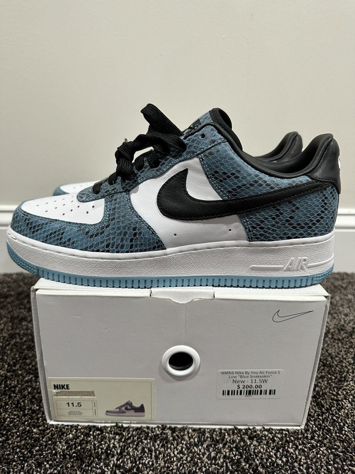 Nike Nike By You Air Force 1 Low Blue Snakeskin Sneakers Size US 10 / EU 43 - 3 Thumbnail