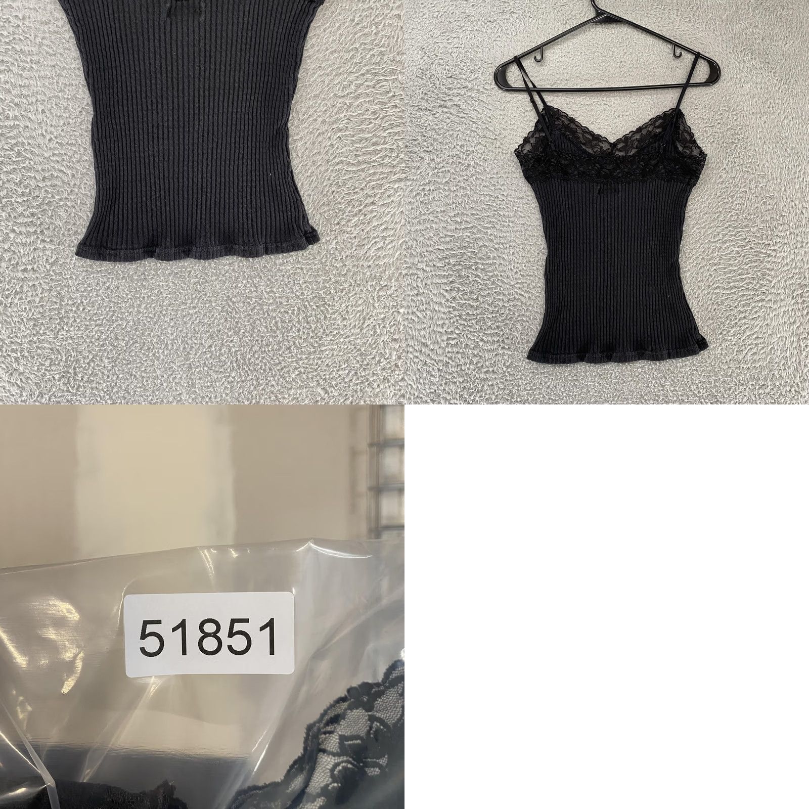 Vintage VTG Frenchi Y2K Tank Top Womens Medium Black Ribbed Lace Trim Spaghetti Strap Size M / US 6-8 / IT 42-44 - 8 Thumbnail