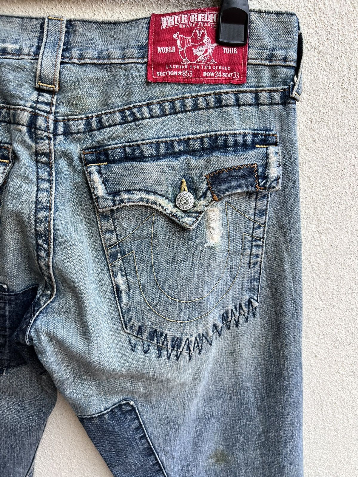 True Religion VTG 00s TR Big Rig Stone&Tint Rips Patchwork Flare Jeans Size US 34 / EU 50 - 18 Thumbnail