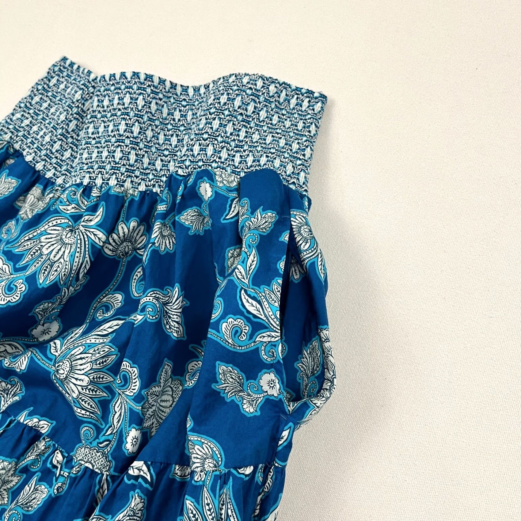Vintage Wrap London Maxi Skirt Women UK 10 US 6 Blue Floral Elastic Smocked Pockets Boho Size 28" / US 6 / IT 42 - 7 Thumbnail