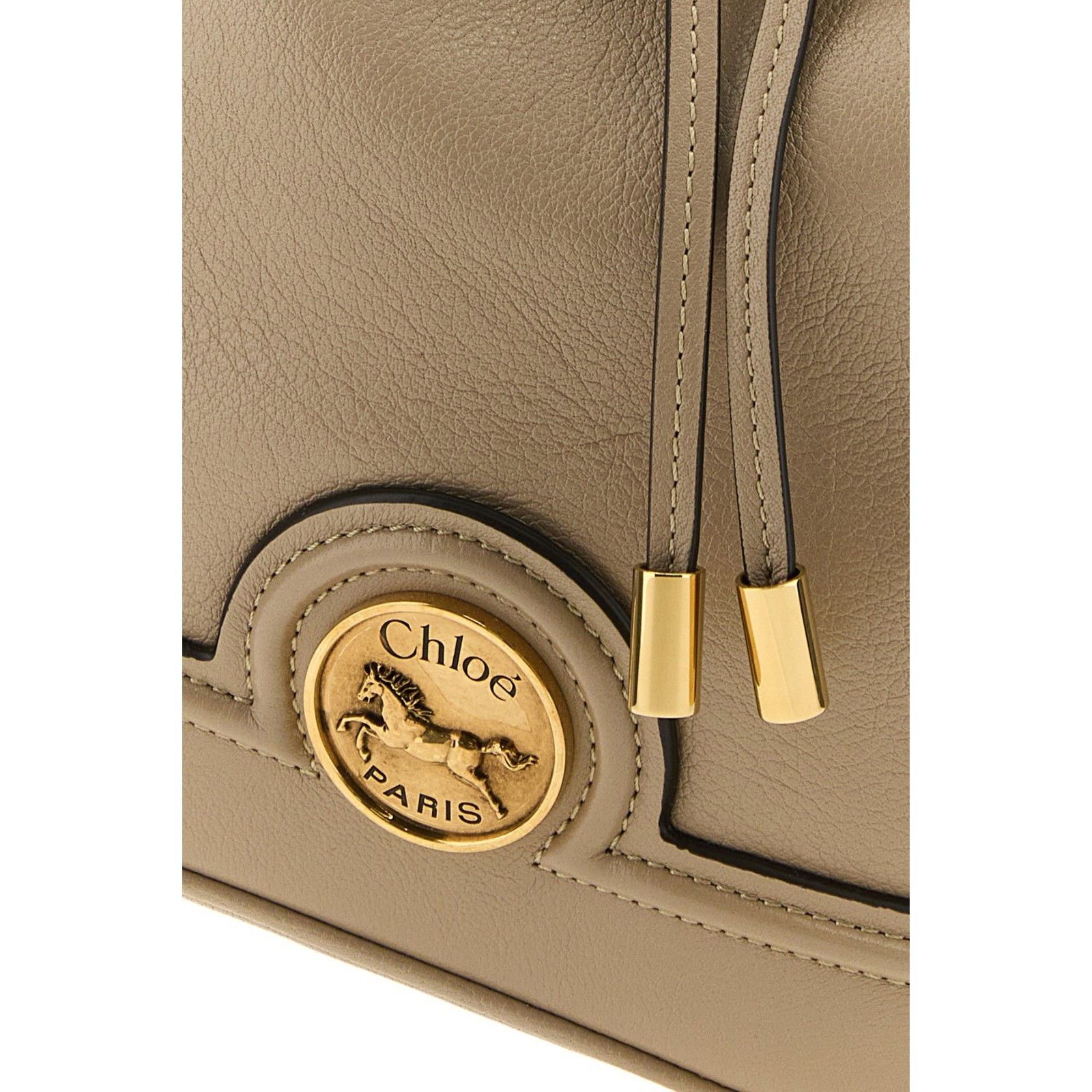 Chloe Chloe Horse Medal Drawstring Brown Grained Leather Bucket Ba Size ONE SIZE - 4 Thumbnail