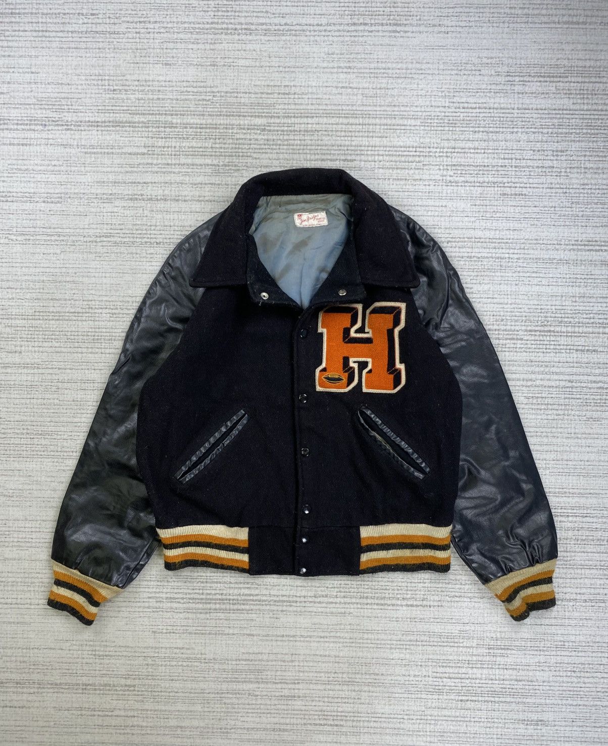 Vintage 🔥Vtg 70s Jim Beidges H Logo Leather Sleeve Varsity Jacket Size US L / EU 52-54 / 3 - 6 Thumbnail