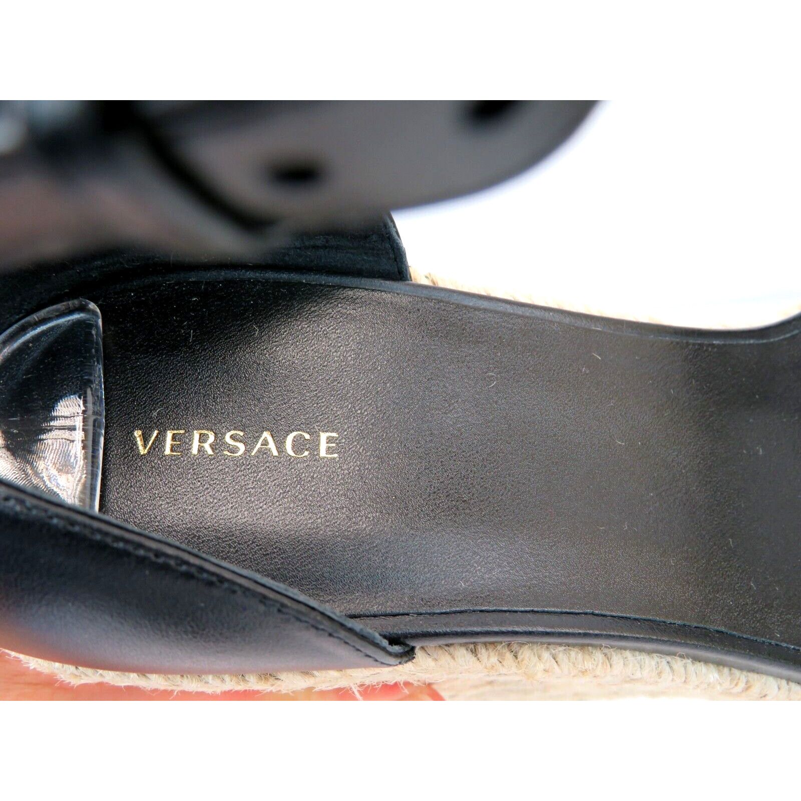 Versace VERSACE BLACK LEATHER GOLD MEDUSA LOGO SANDAL ESPADRILLES 40 Size US 10 / IT 40 - 8 Thumbnail