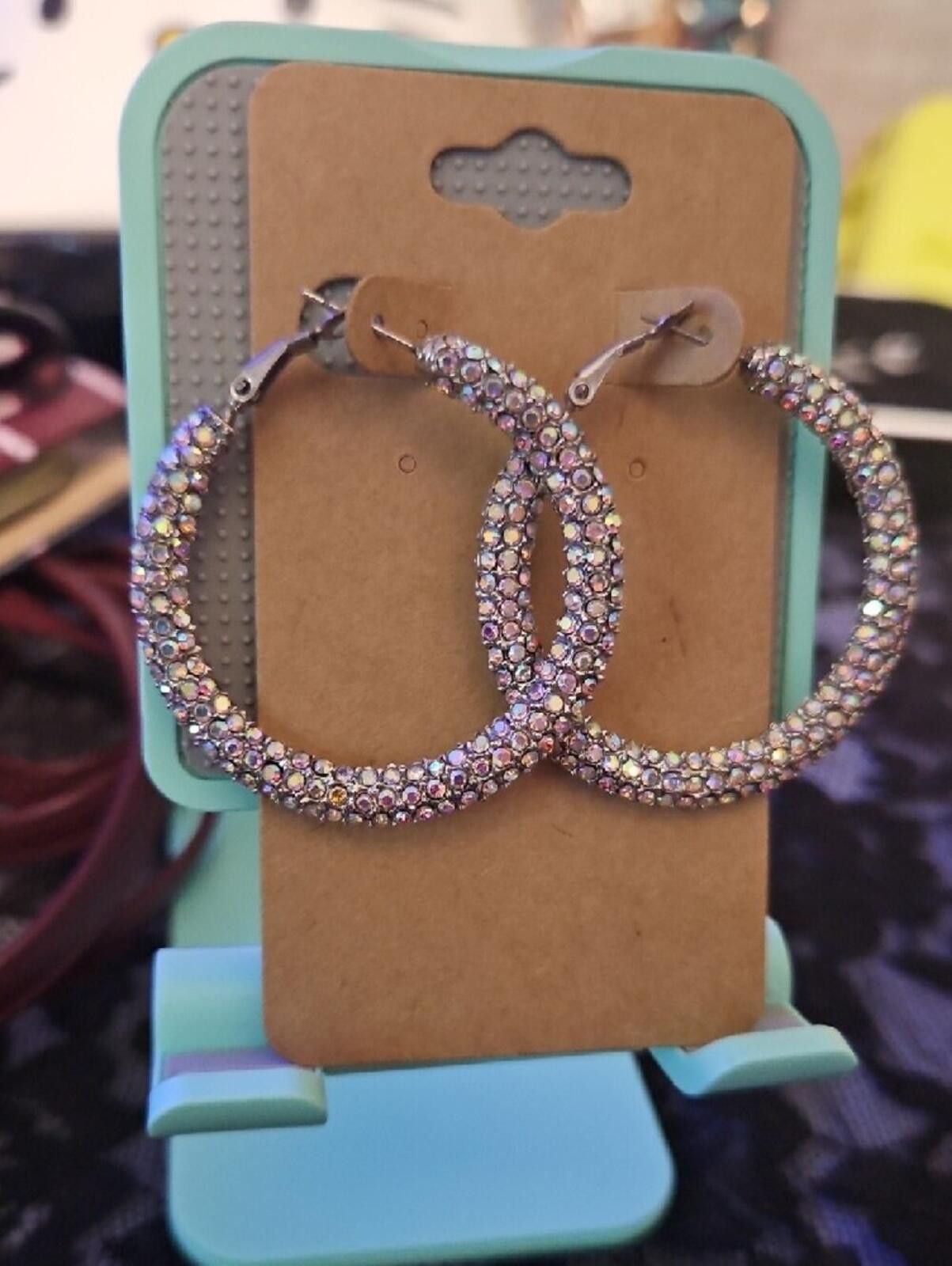 Other Sparkling Pink Crystal Hoop Earrings Size ONE SIZE - 2 Thumbnail