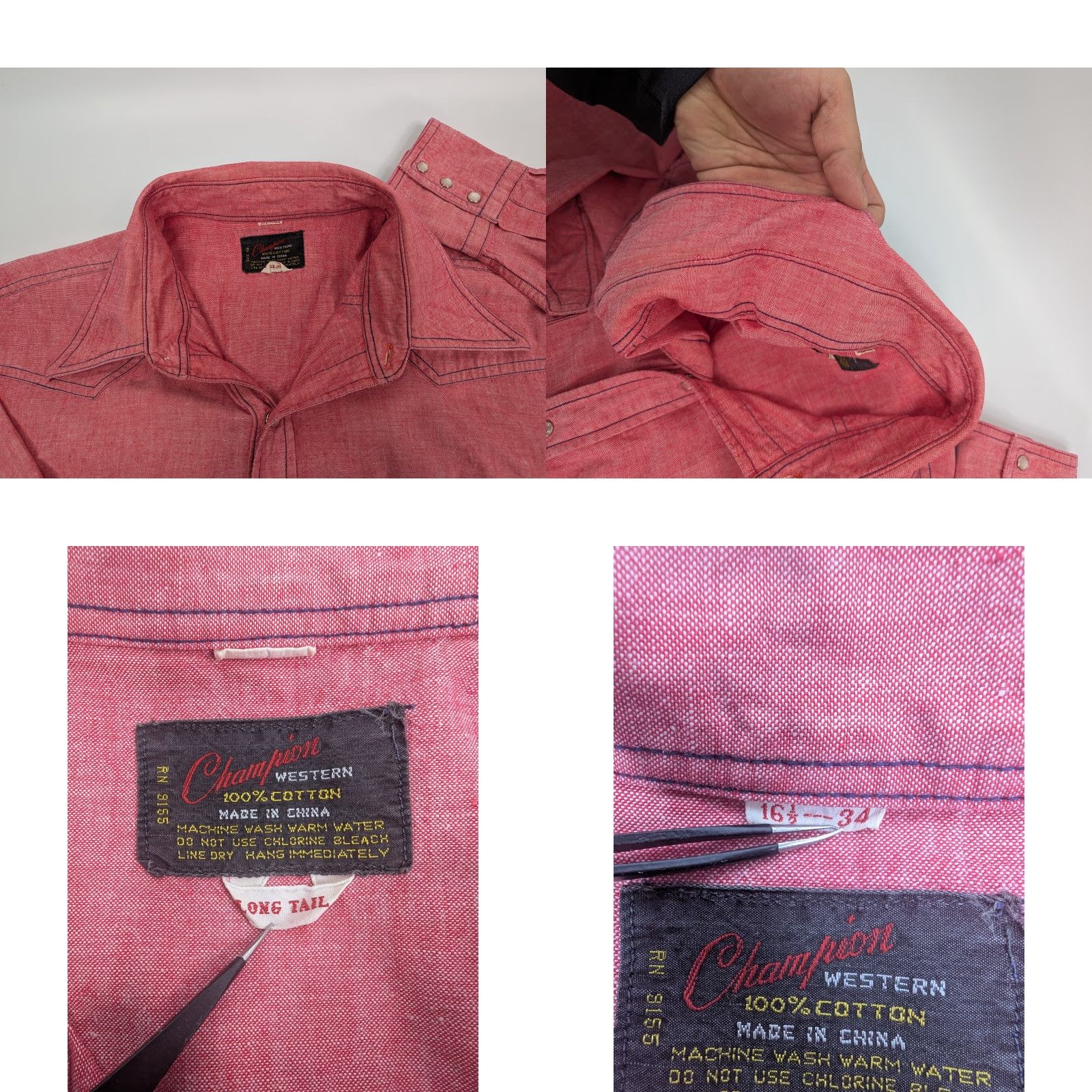 Champion VINTAGE Champion Western Shirt Men 16.5 34 Red Chambray Pearl Snap Button-Up Cowboy Vintage Theme 70s USA American Shirts Mens Size US XL / EU 56 / 4 - 8 Thumbnail