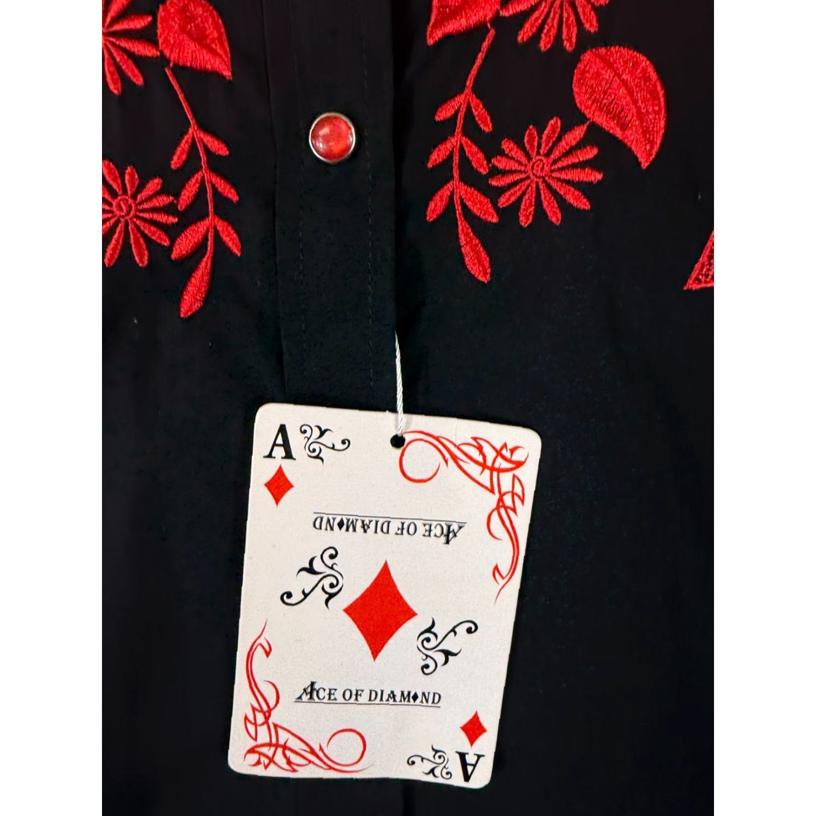 Vintage Ace of Diamond Western Shirt Womens L Black Floral Embroidered Pearl Snap NWT Size L / US 10 / IT 46 - 6 Thumbnail